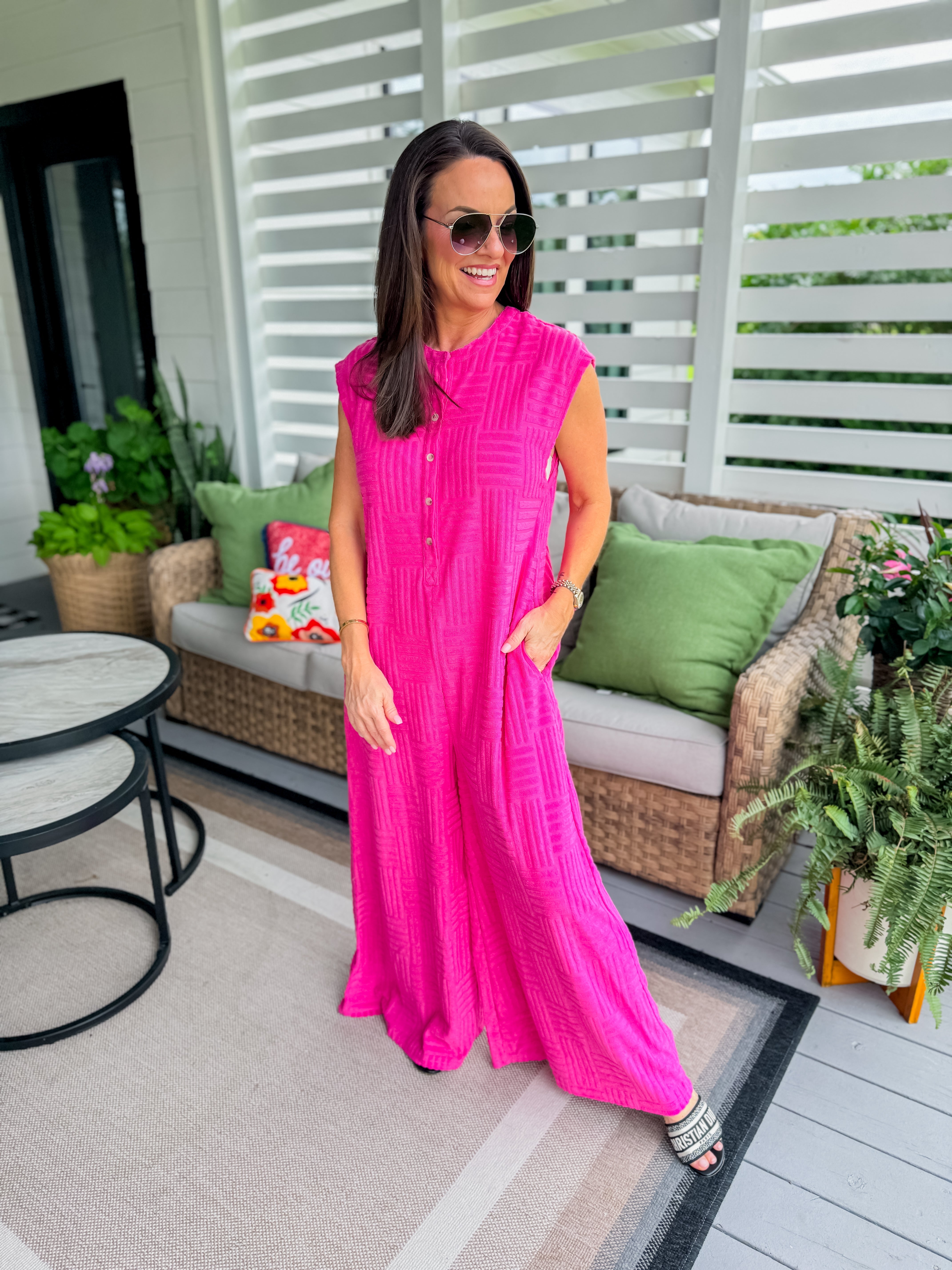 Hot Pink Textured Jumpsuit