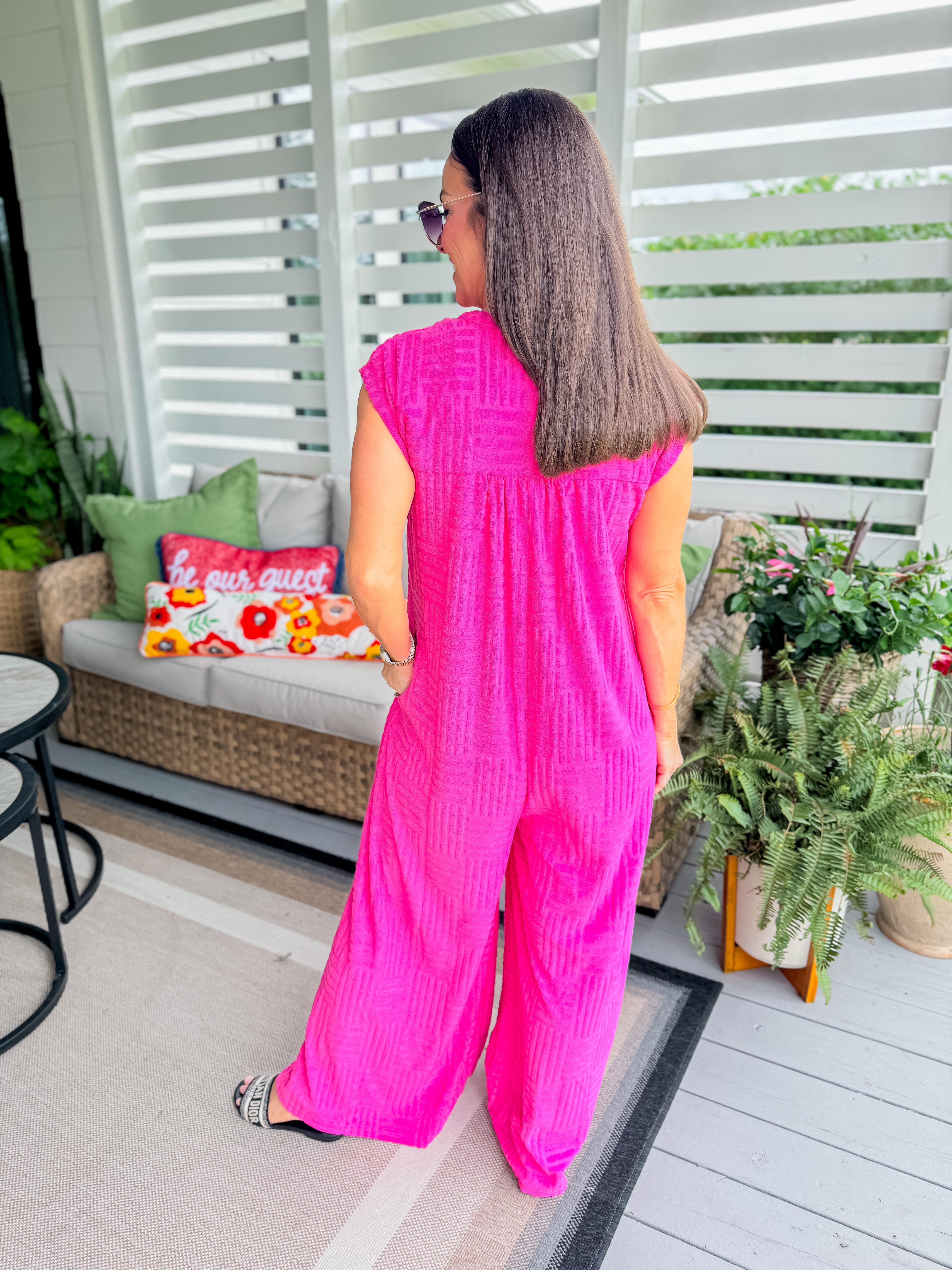 Hot Pink Textured Jumpsuit