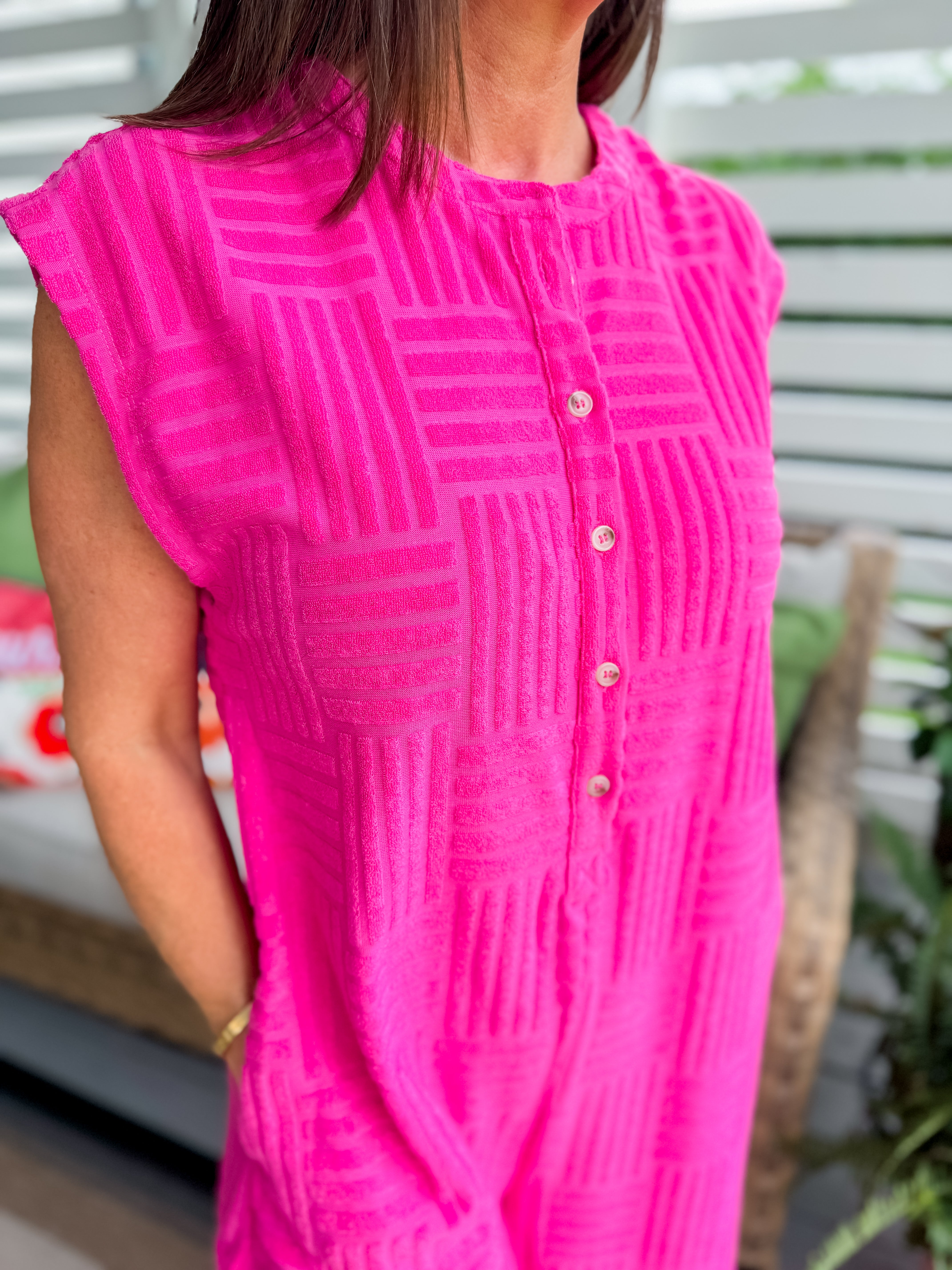 Hot Pink Textured Jumpsuit