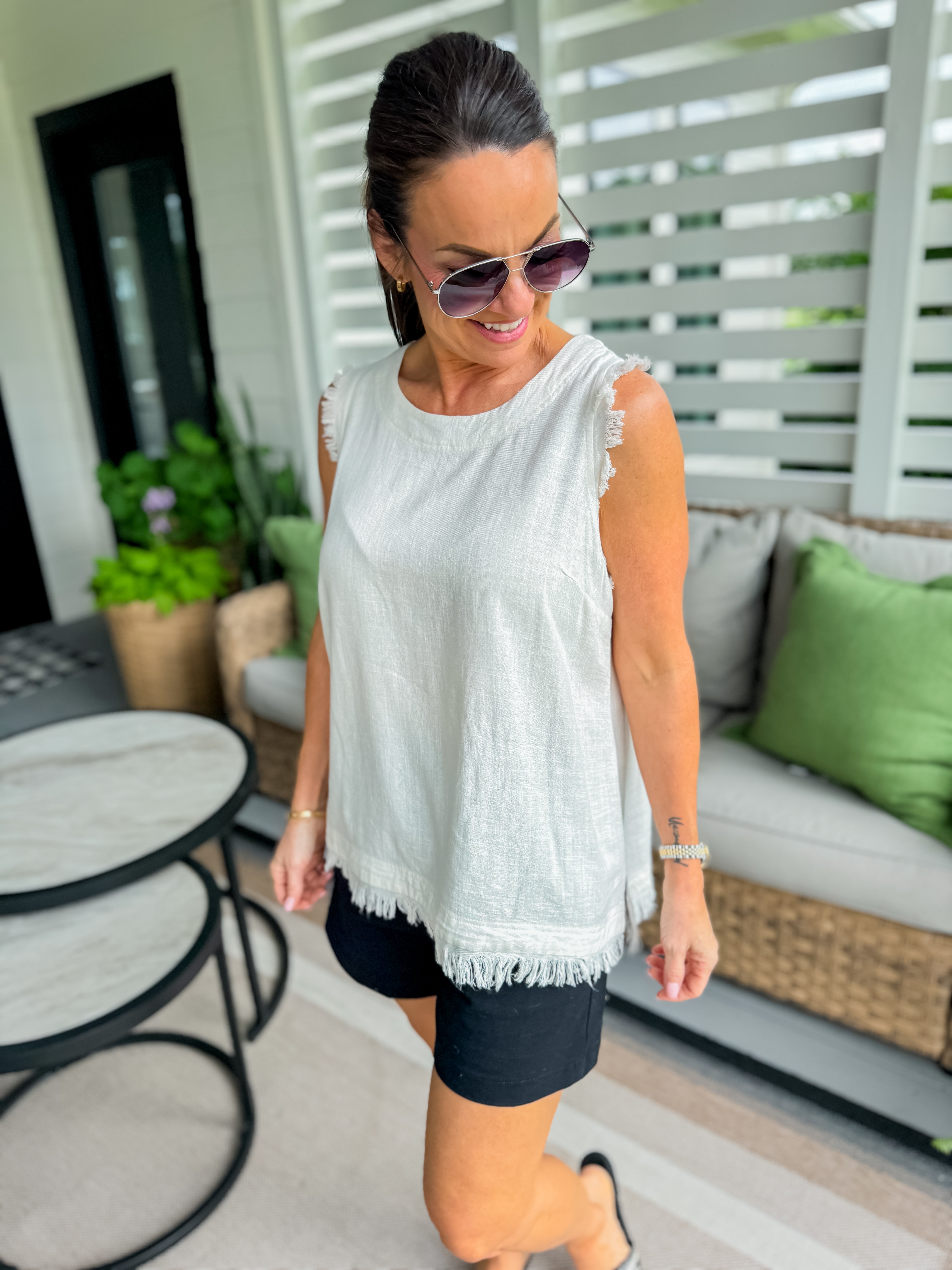 Button Down Detail Sleeveless Top in Ivory