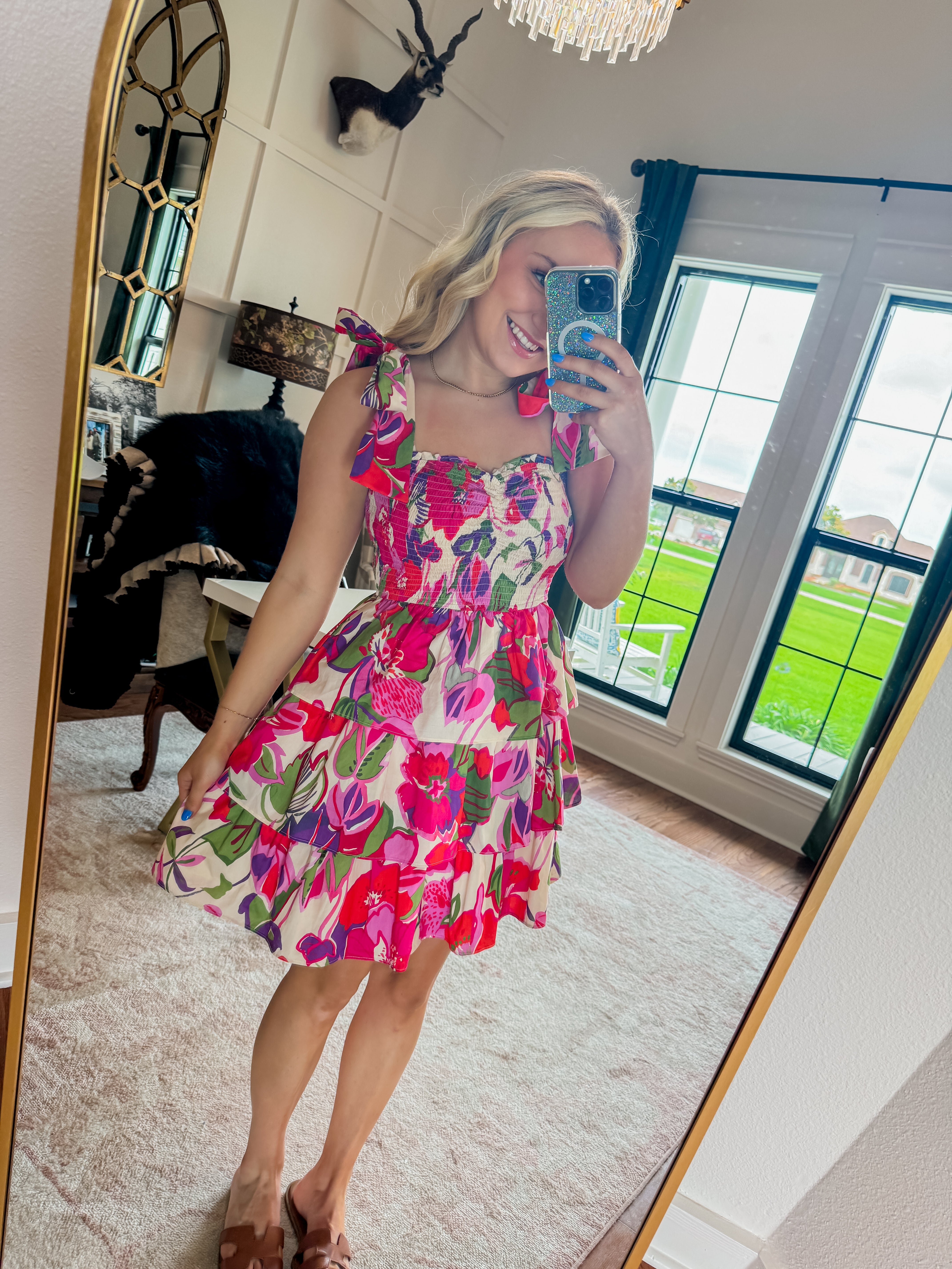 Smocked Multi Floral Mini Dress