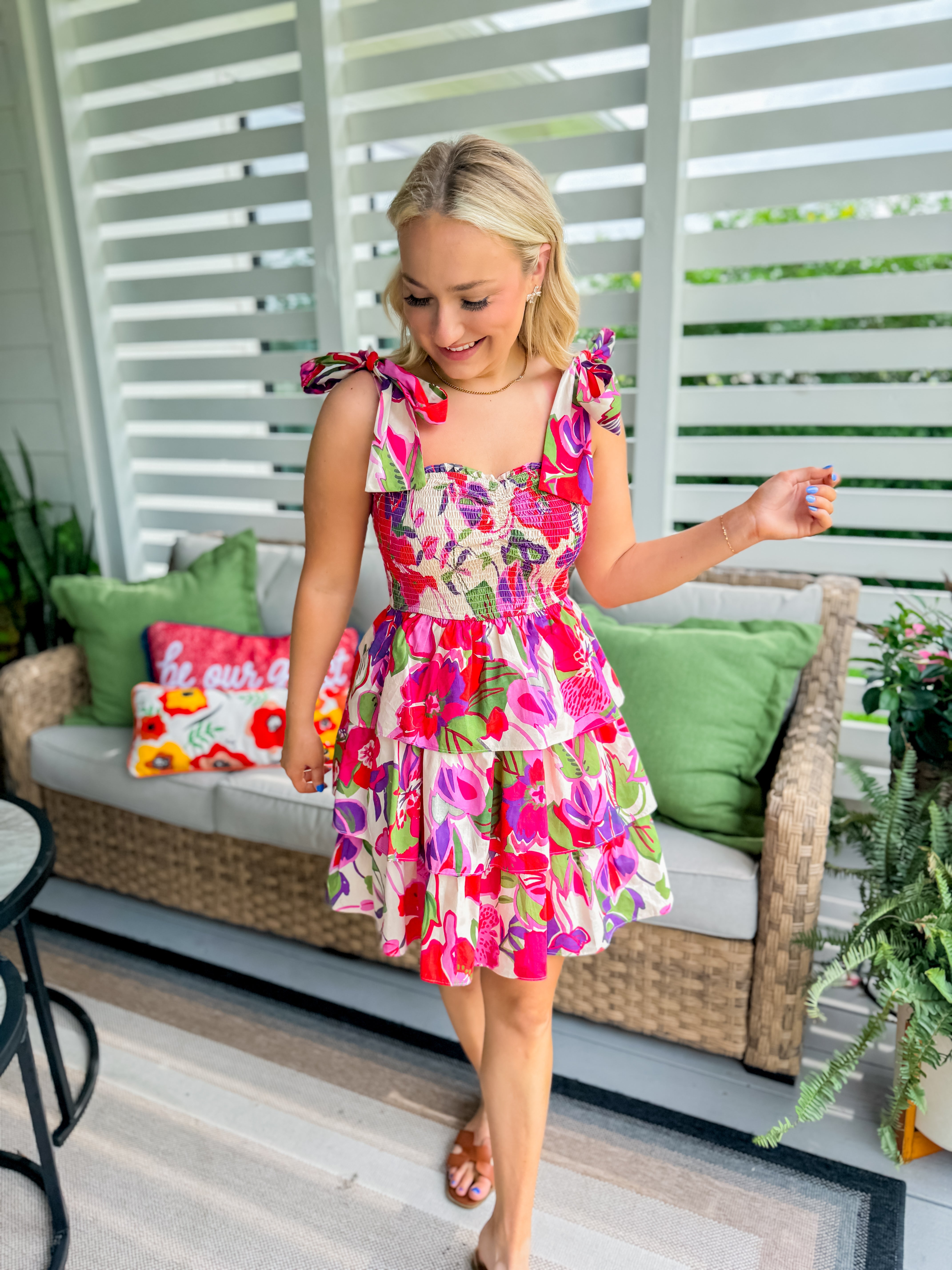 Smocked Multi Floral Mini Dress