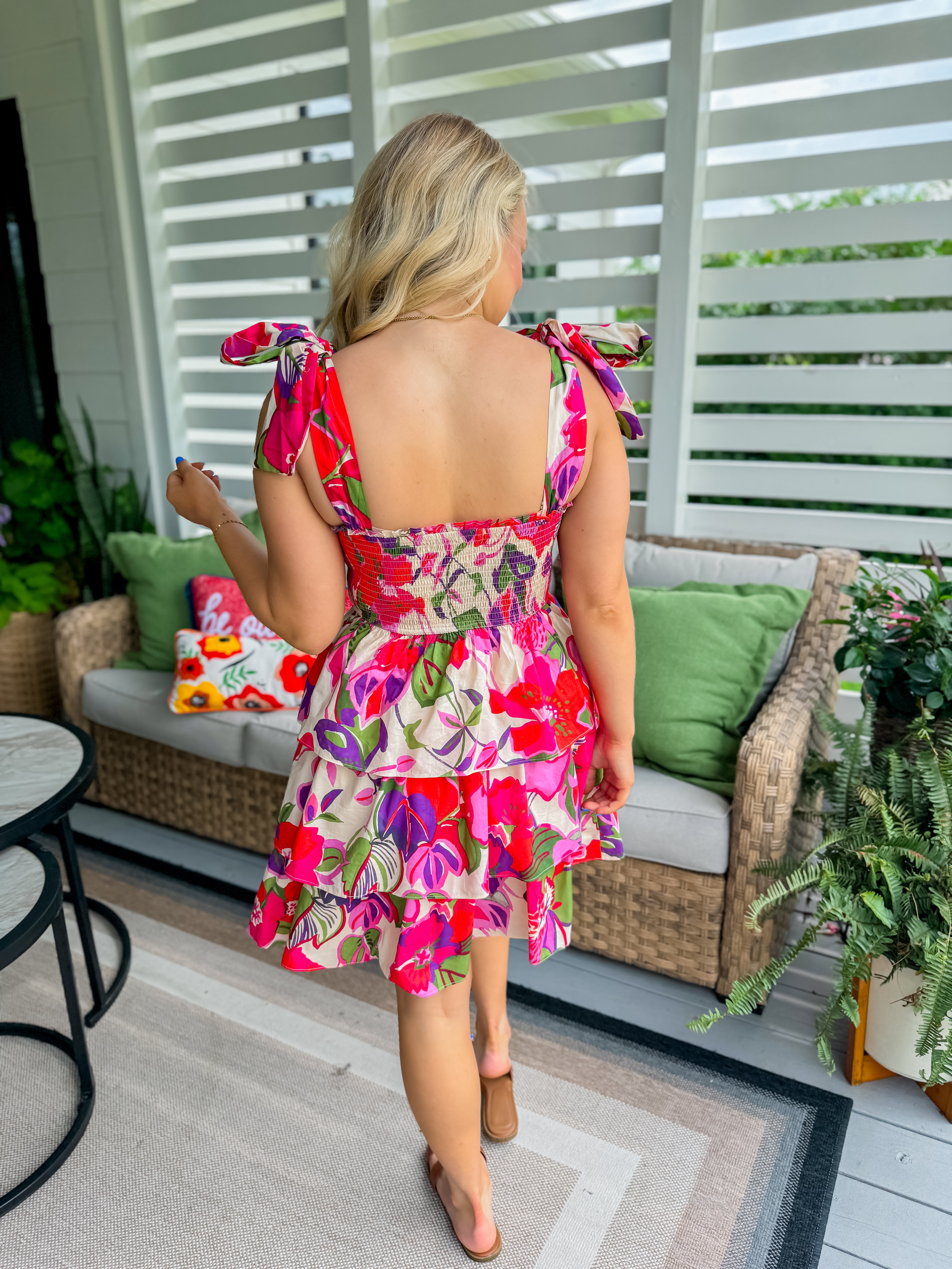 Smocked Multi Floral Mini Dress