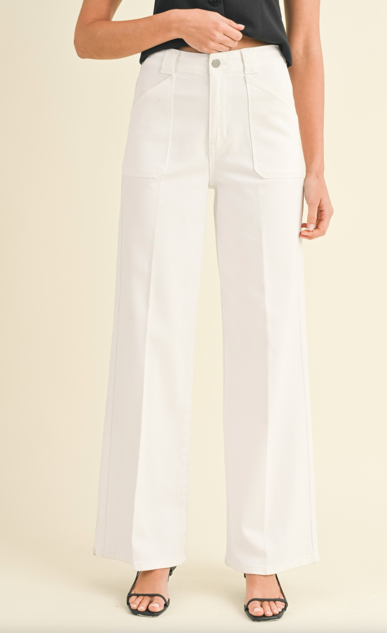 Patch Pocket Wide Leg Flares in White