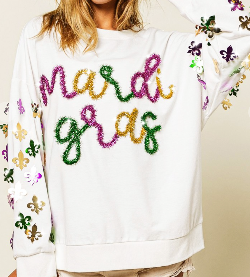 FLEUR DE LIS SLEEVE MARDI GRAS PULLOVER