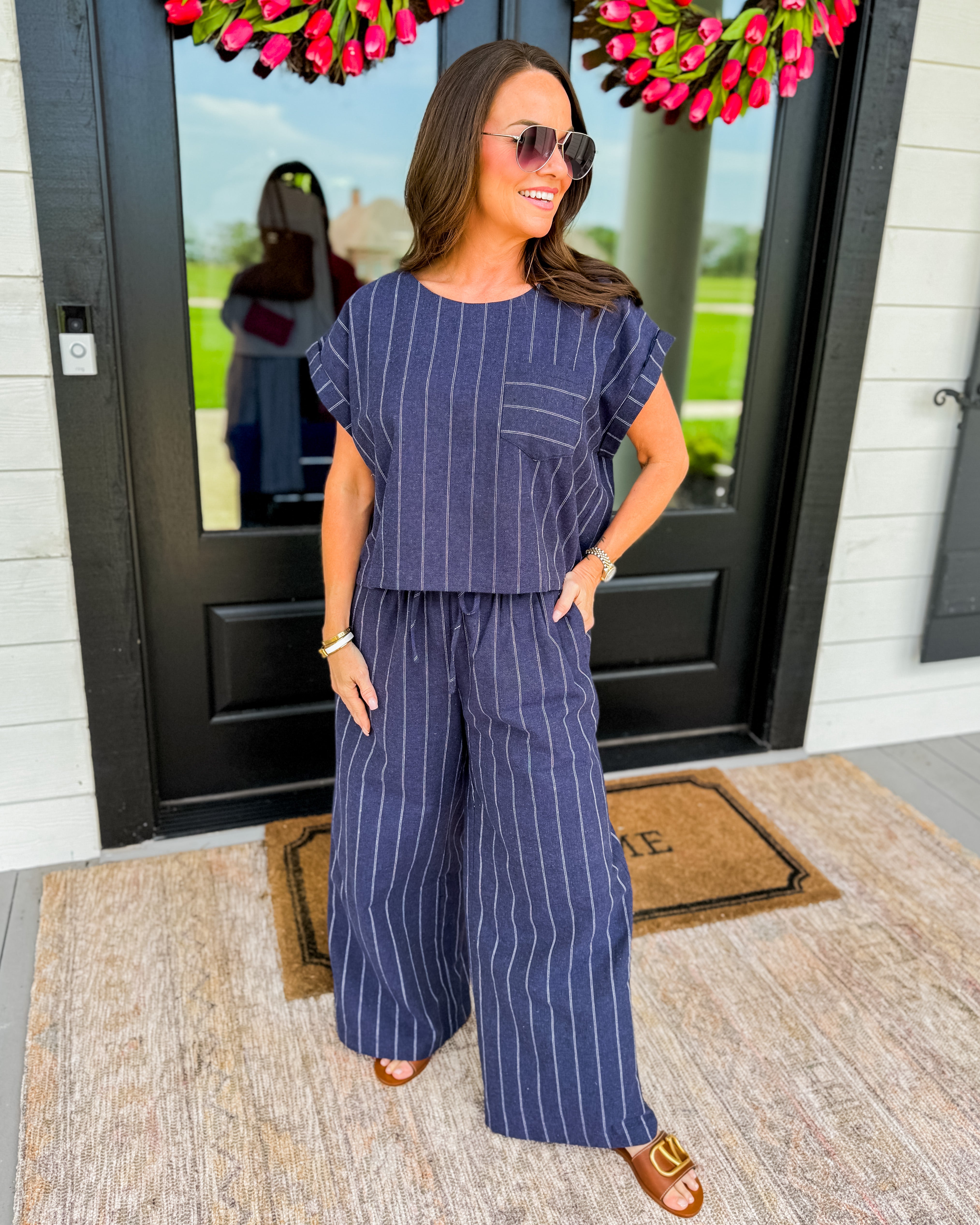 Stripe Print Set in Navy