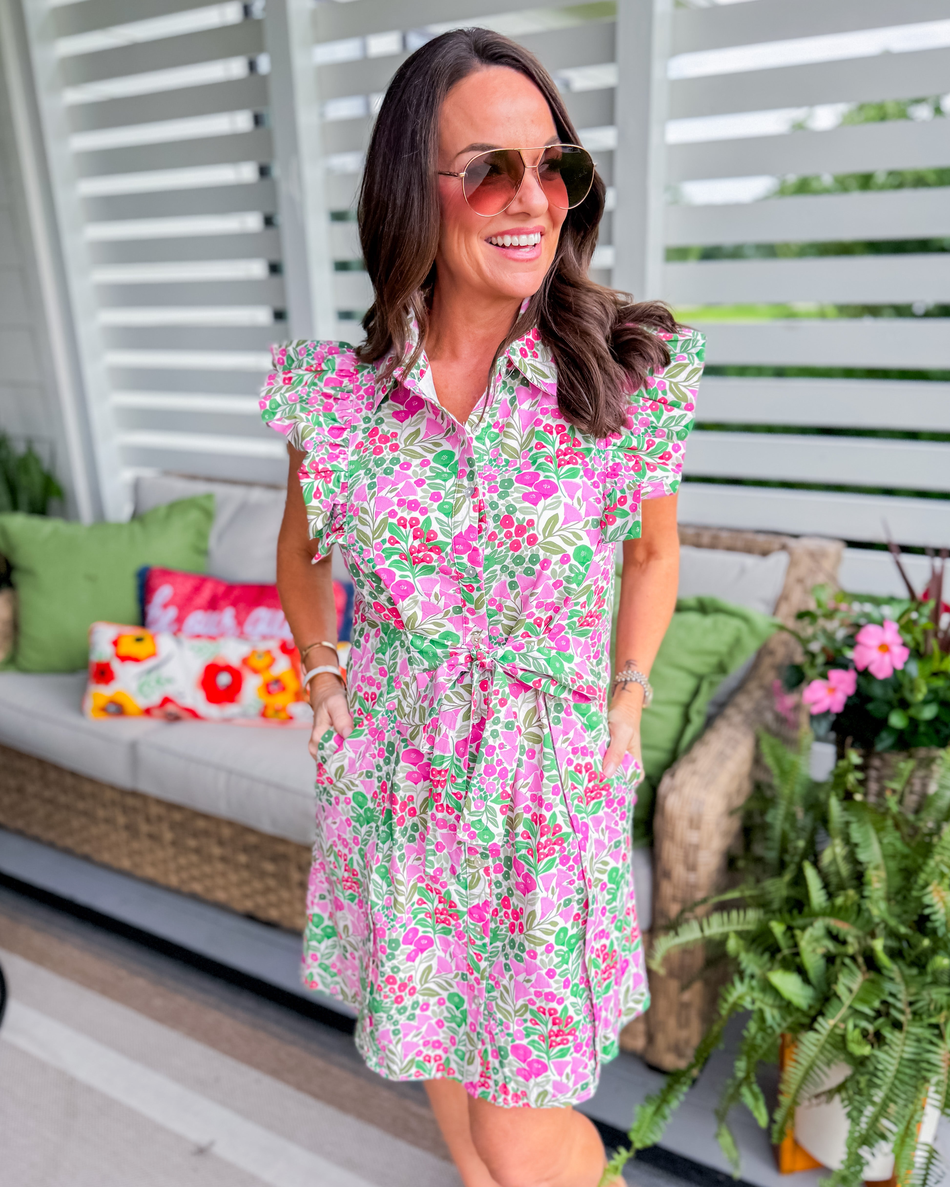 Floral Print Button Down Mini Dress in Pink Mix