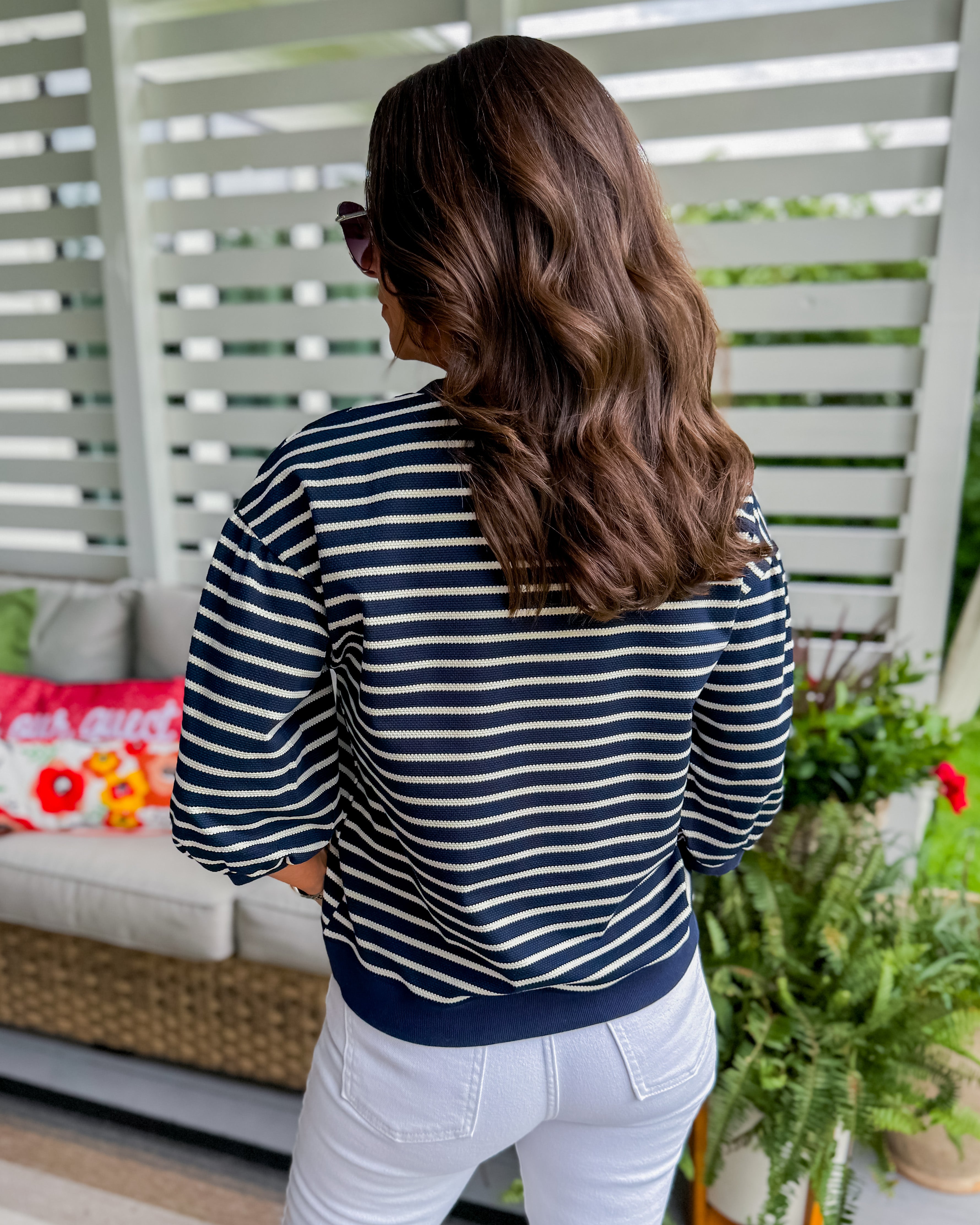 Navy and Natural Striped Top