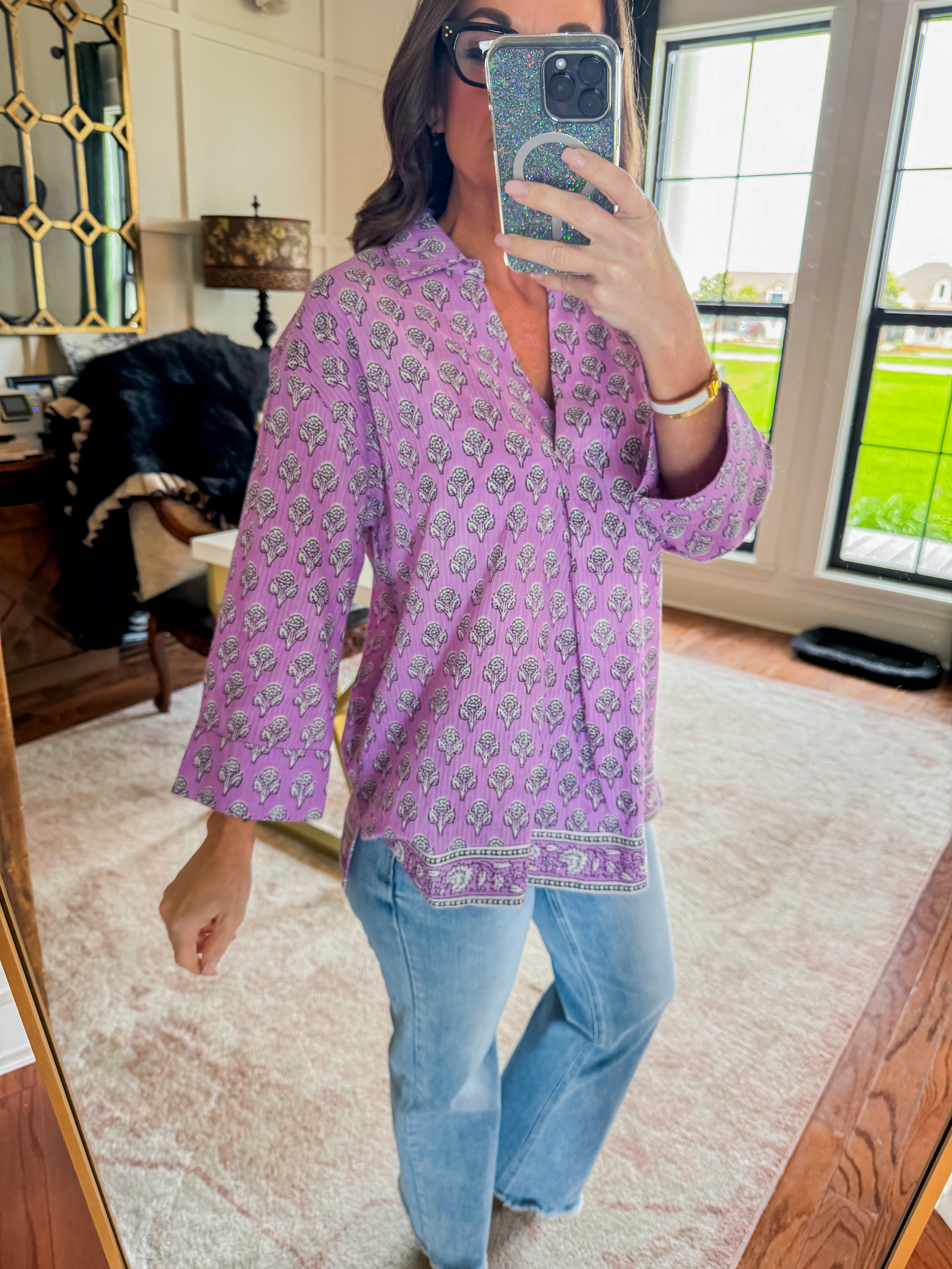 Block Print Shirt in Lavender | Ivy Jane