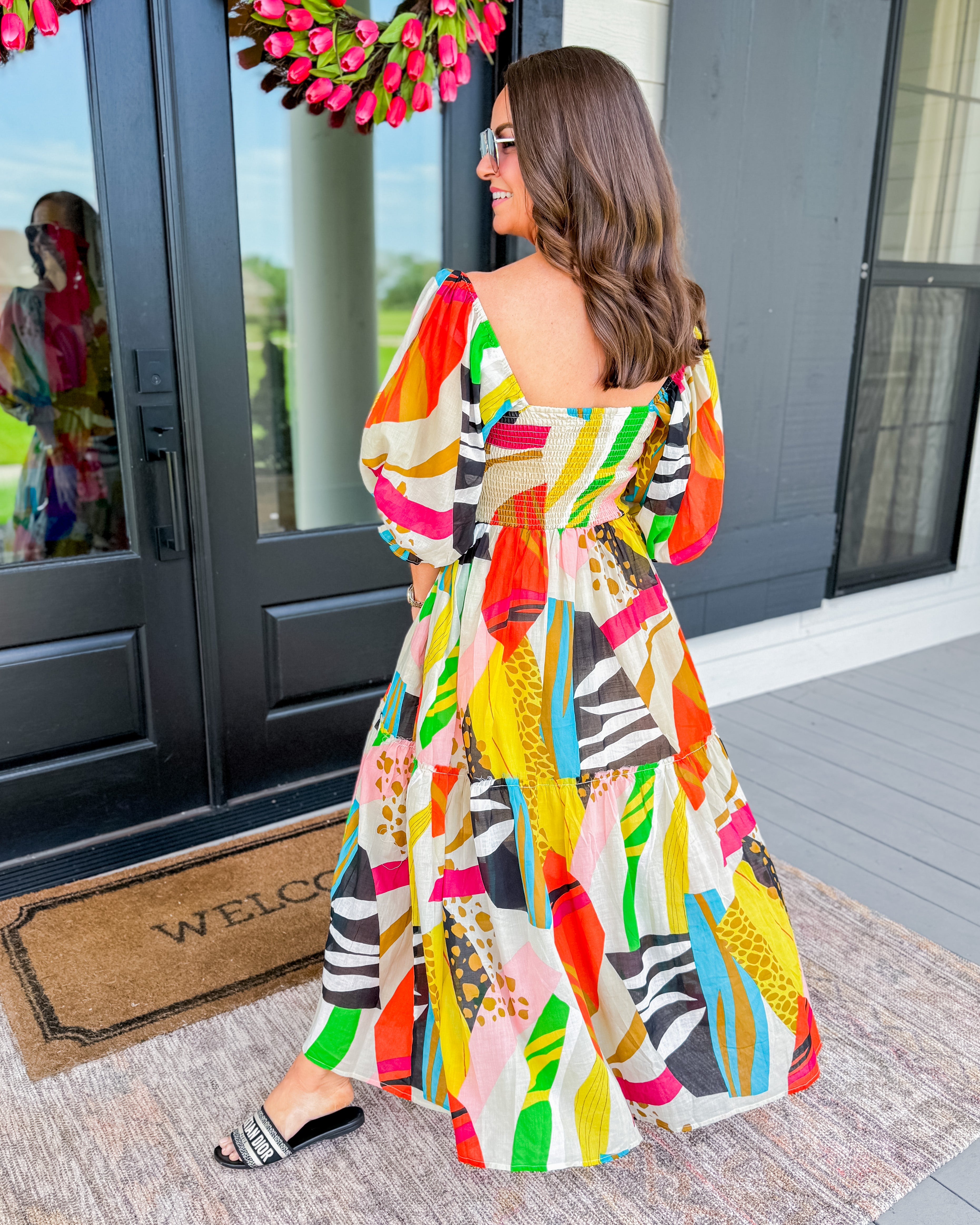 Vibrant Printed Puff Sleeve Maxi Dress