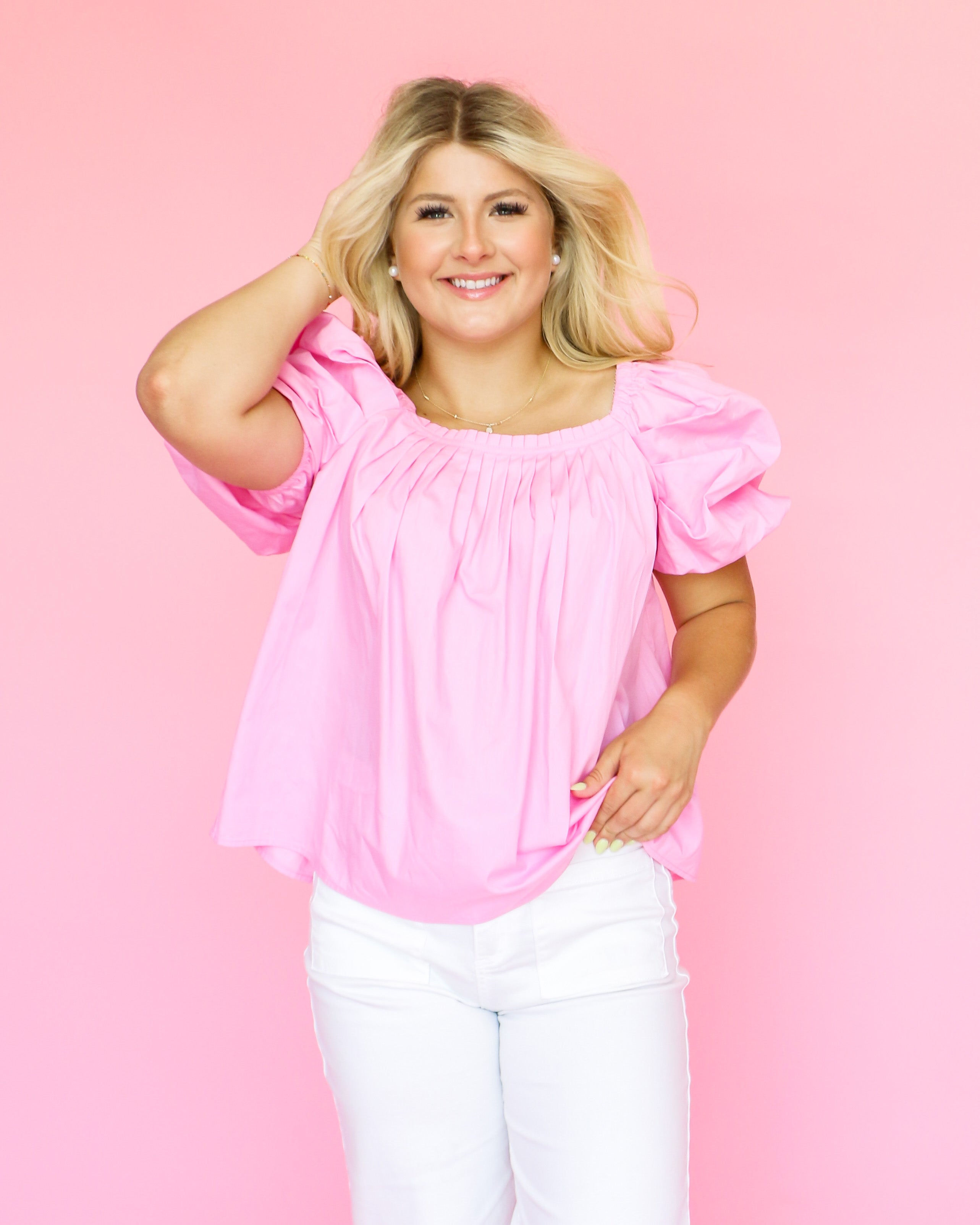 Solid Pink Puff Sleeve Top