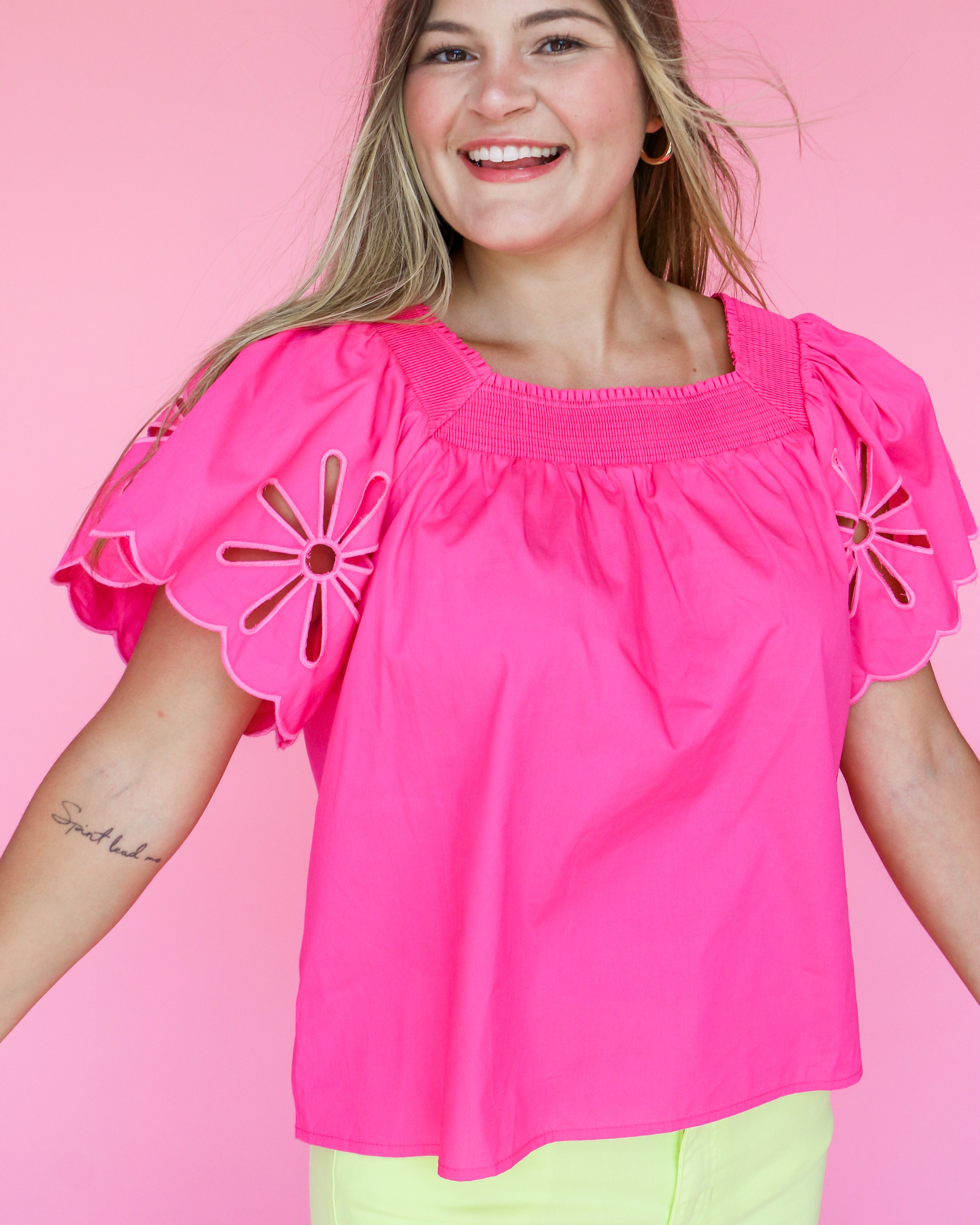 Solid Top with Flower Holes in Pink