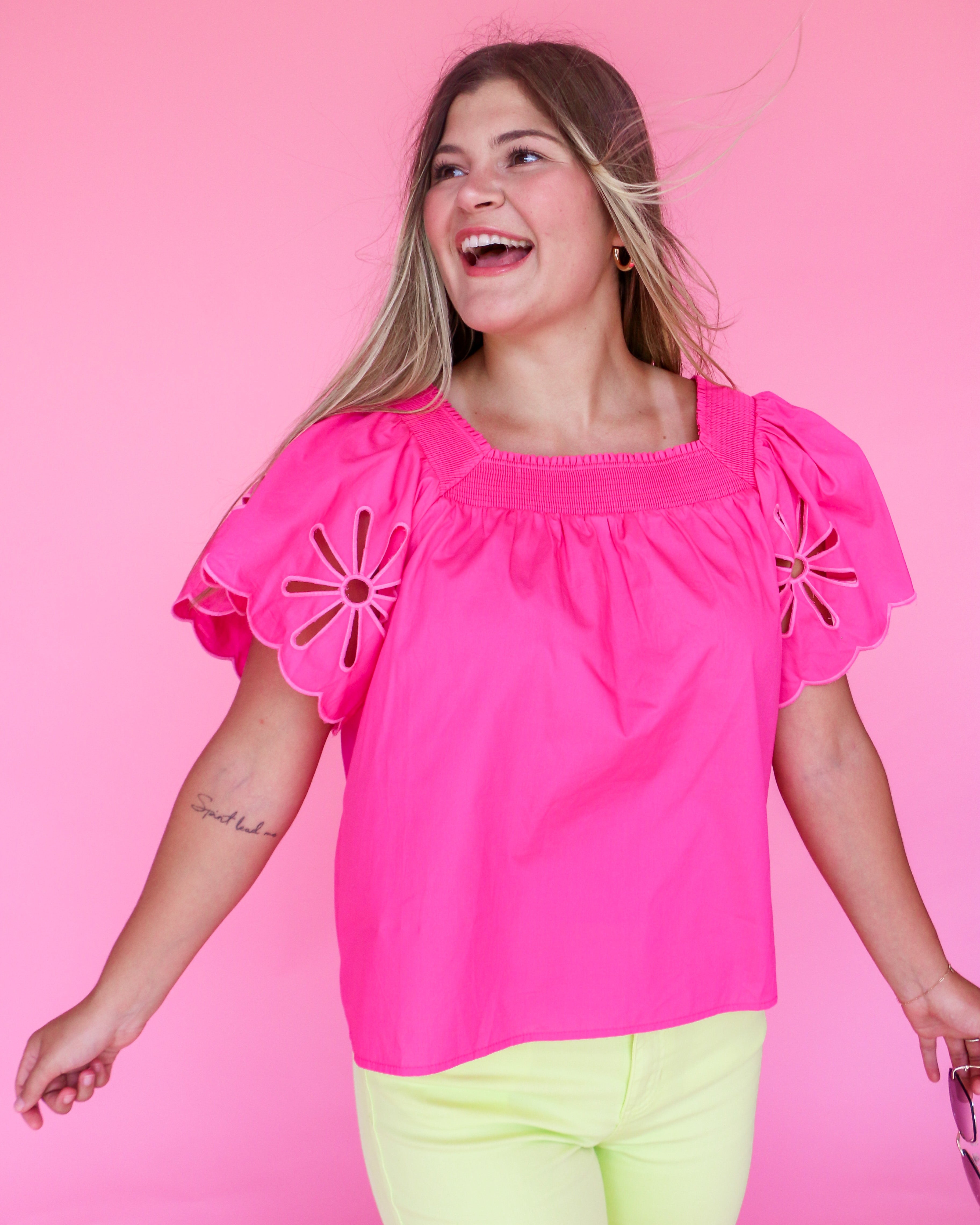 Solid Top with Flower Holes in Pink