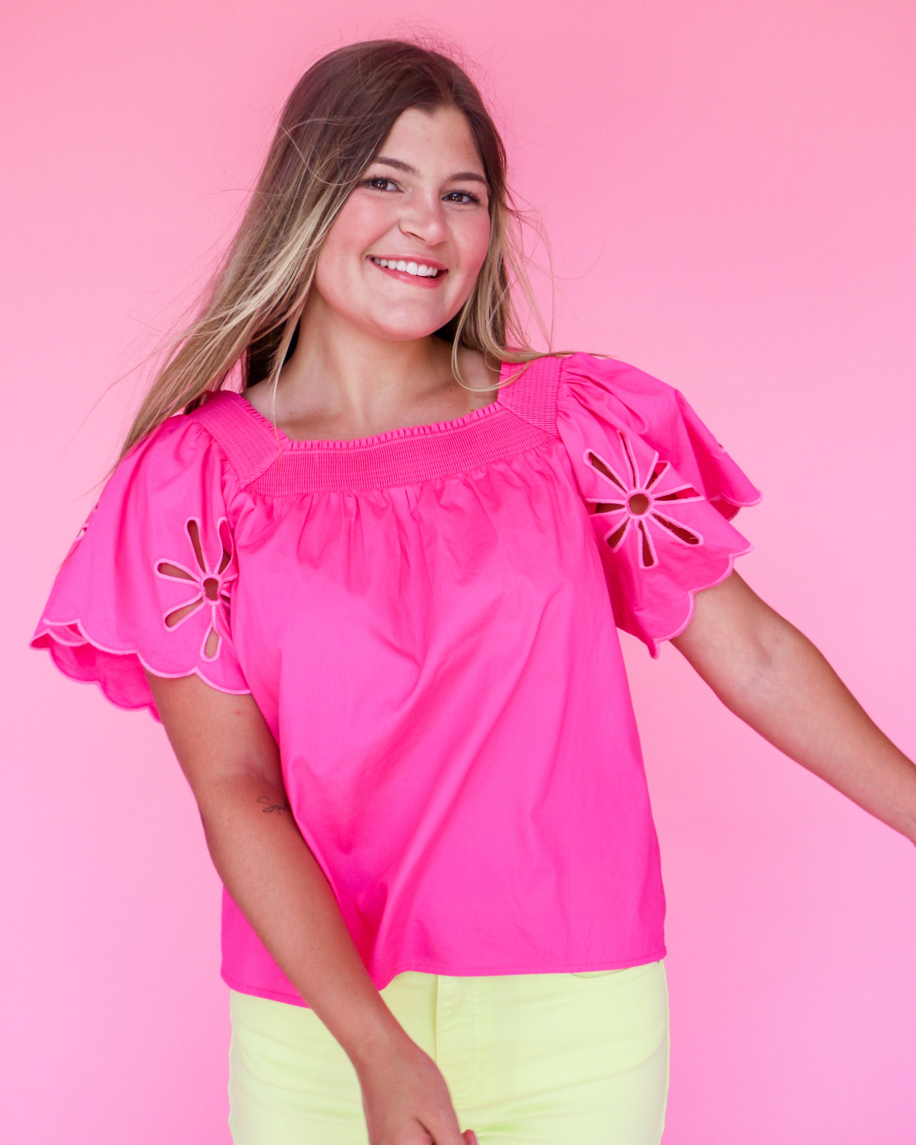 Solid Top with Flower Holes in Pink