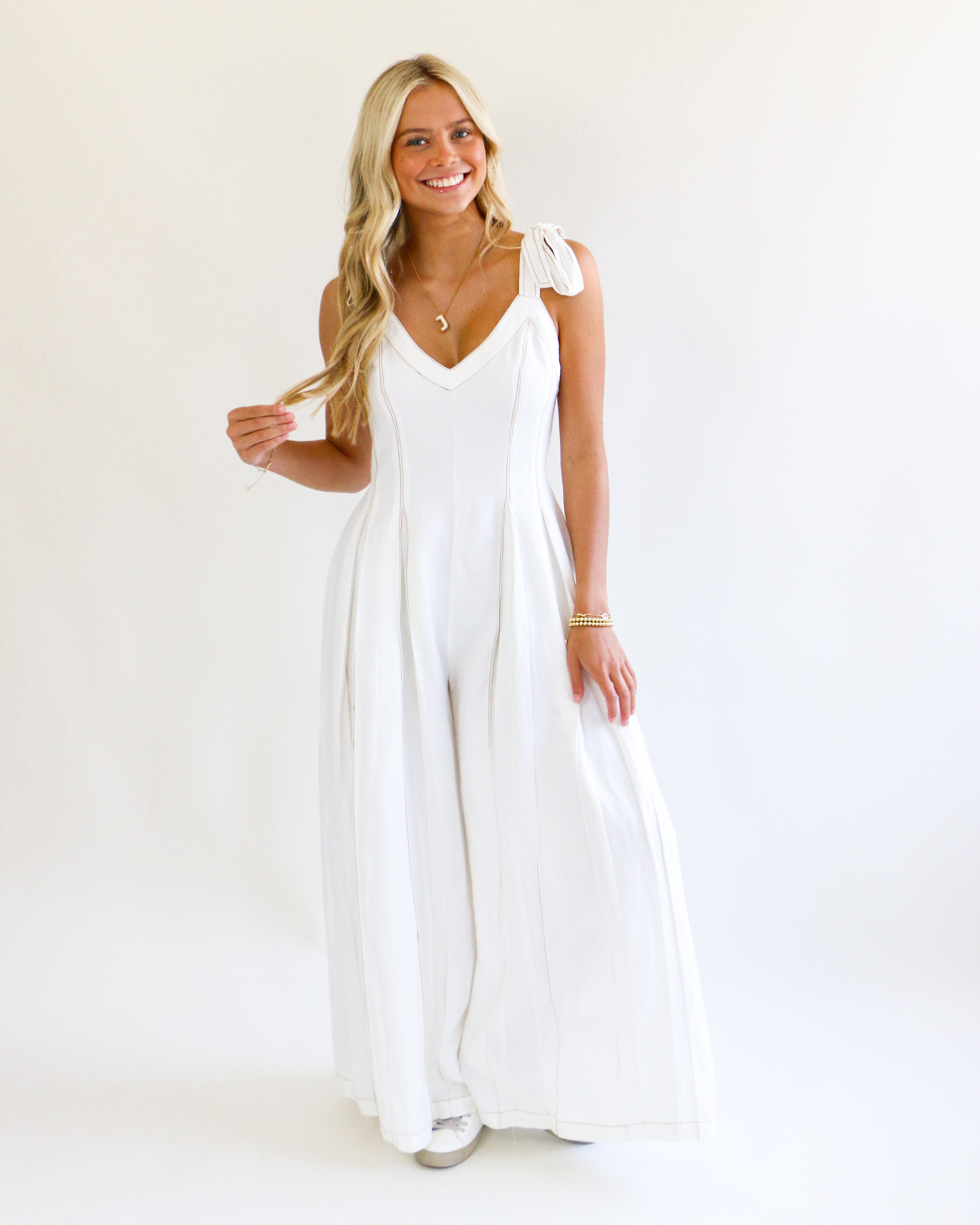 White Pleated Jumpsuit