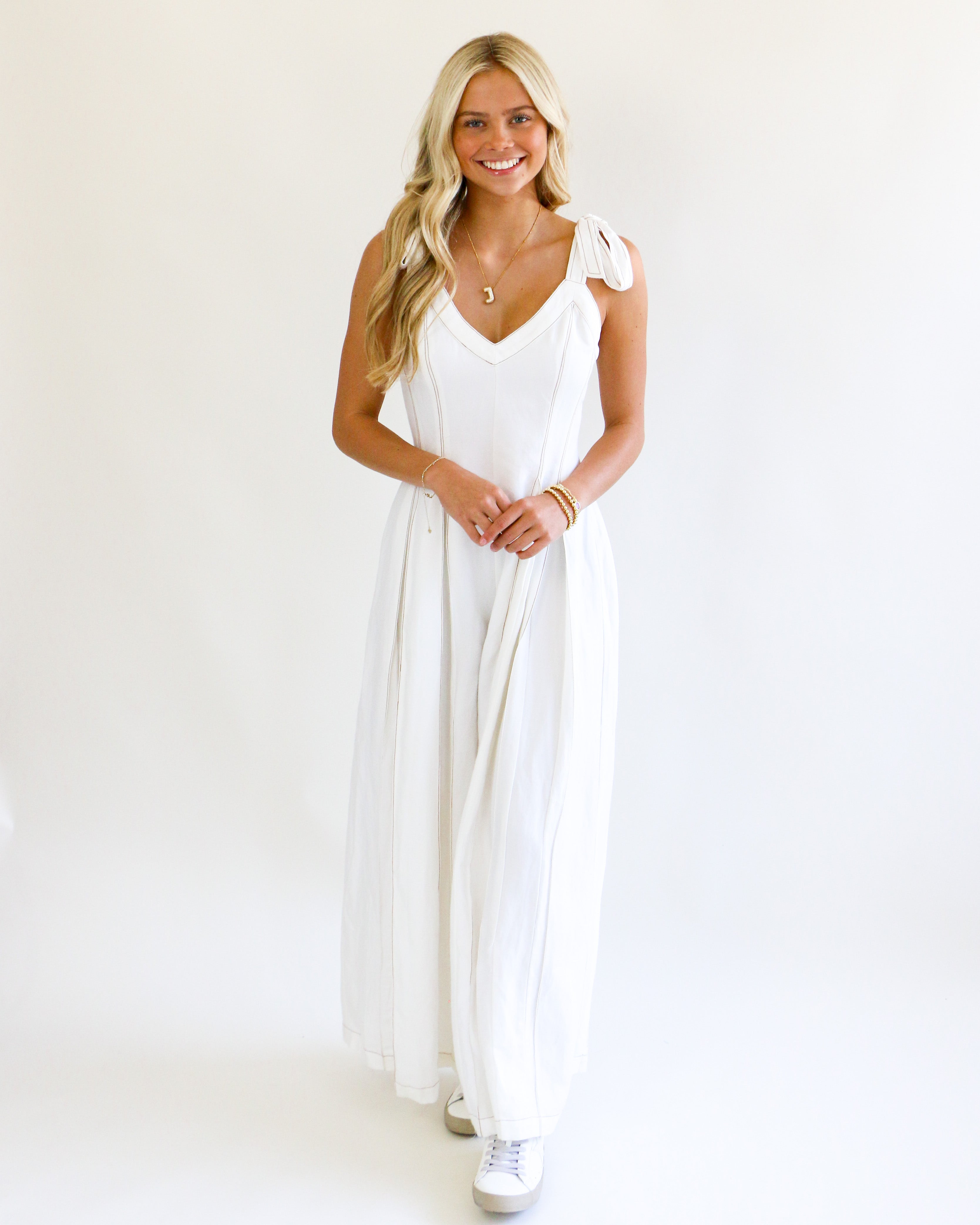 White Pleated Jumpsuit