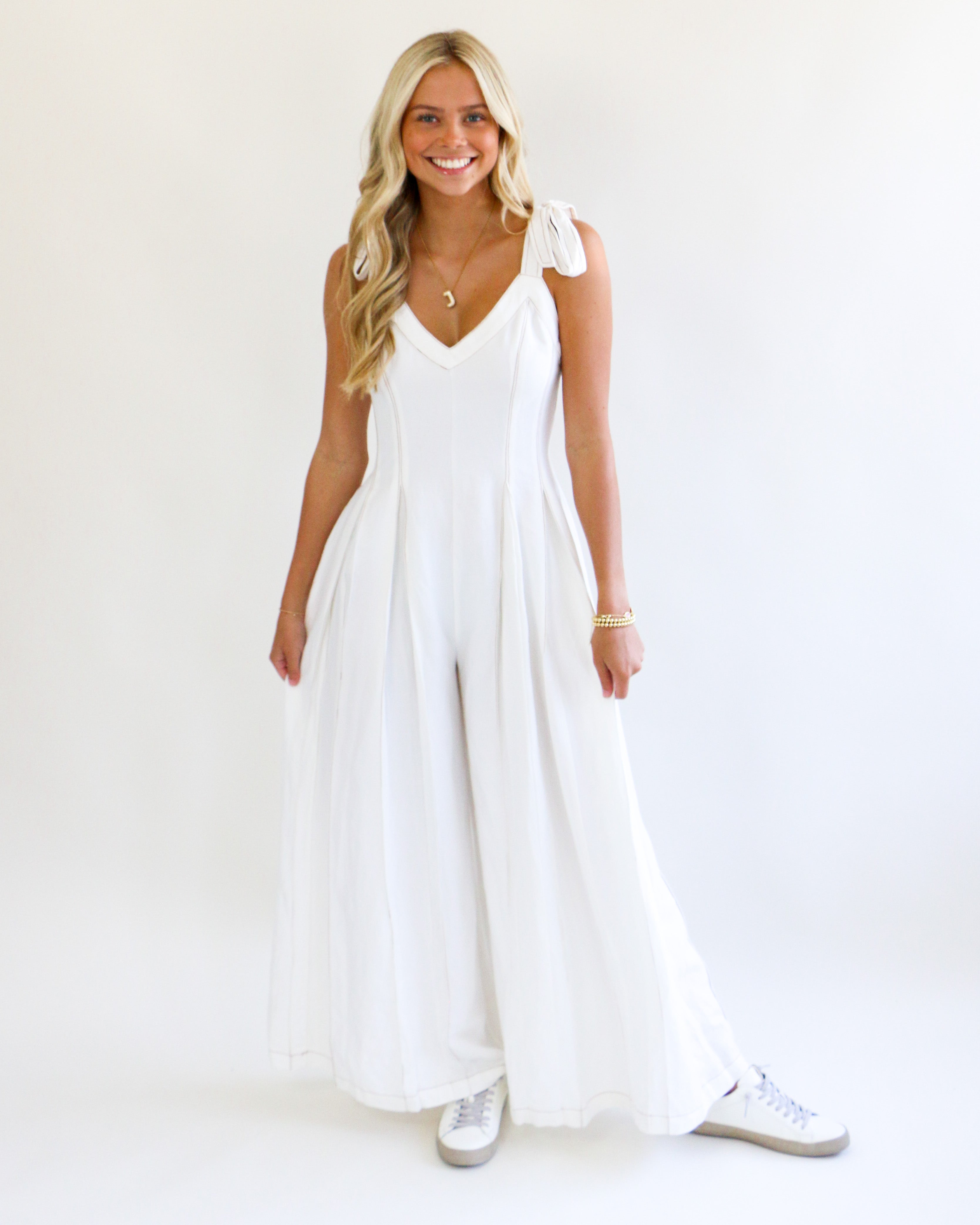 White Pleated Jumpsuit