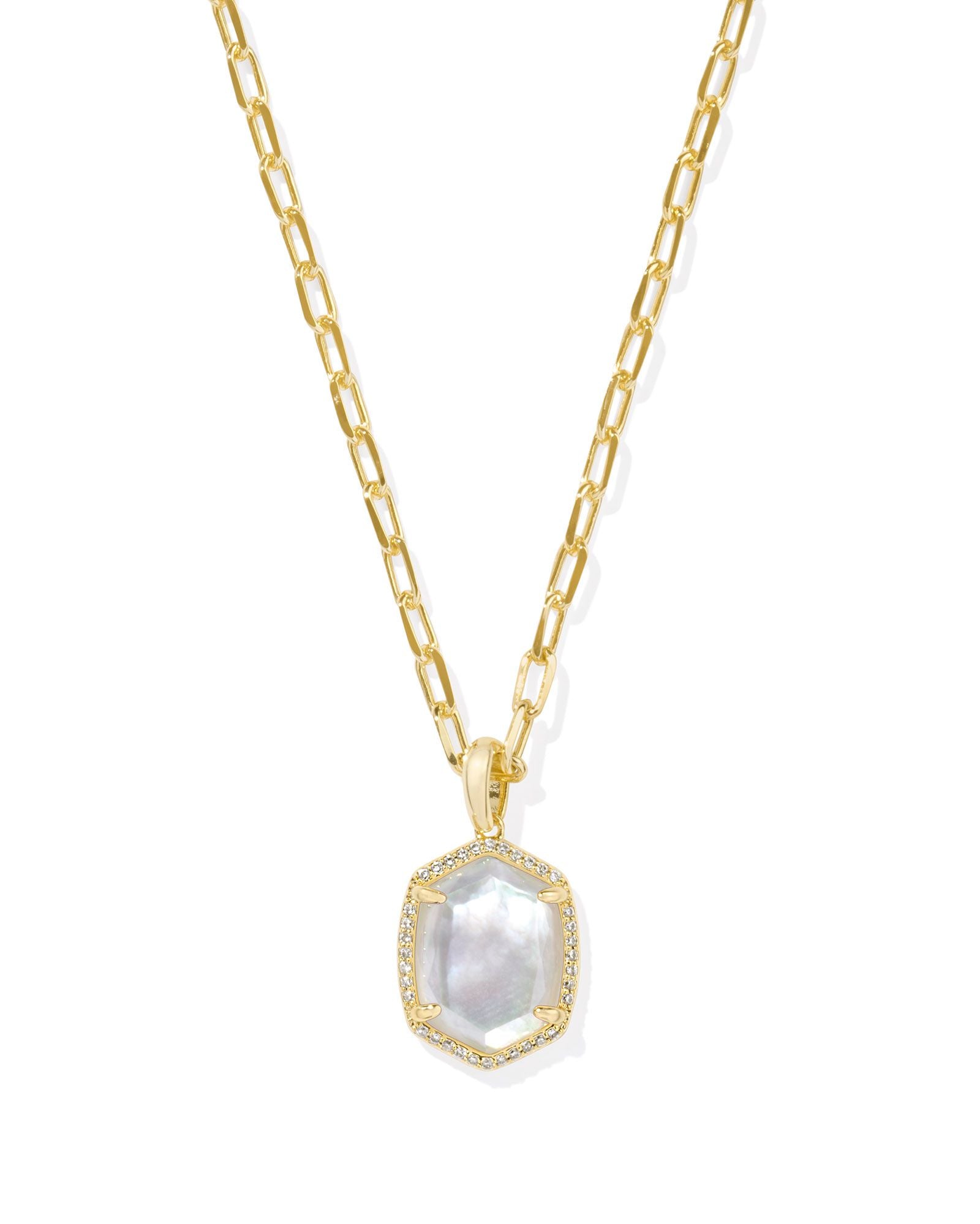 Daphne Pave Short Pendant Necklace in Gold Iridescent Ivory Illusion