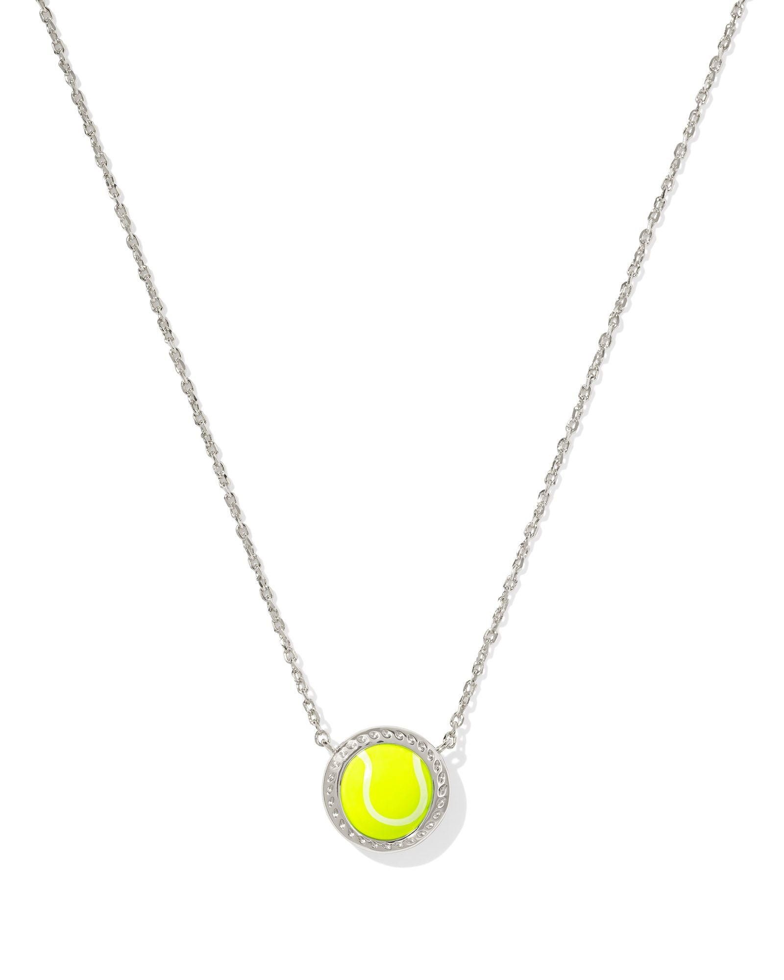 Tennis Short Pendant Necklace in Rhodium Chartreuse Magnesite