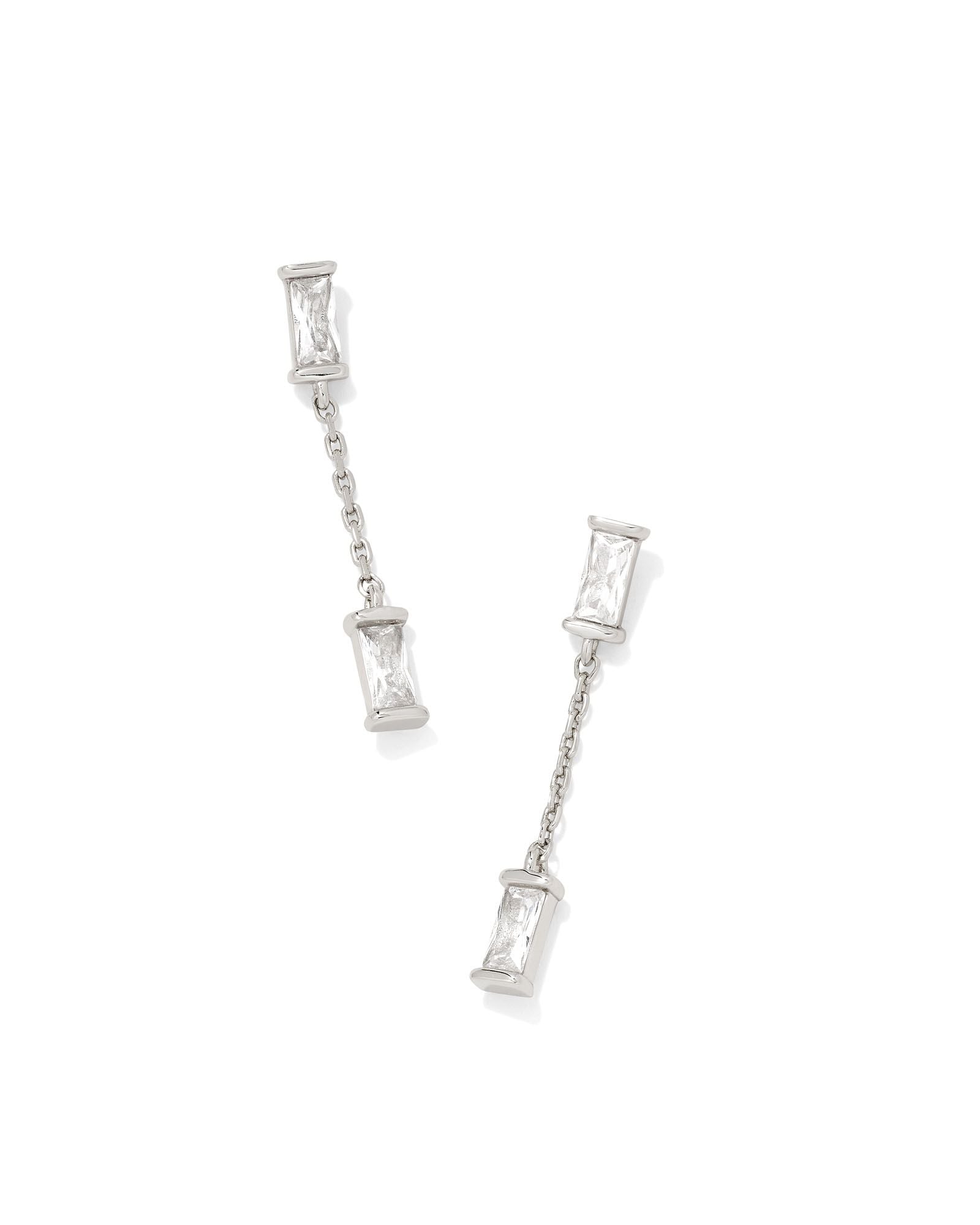 Juliette Drop Earrings in Rhodium White Crystal