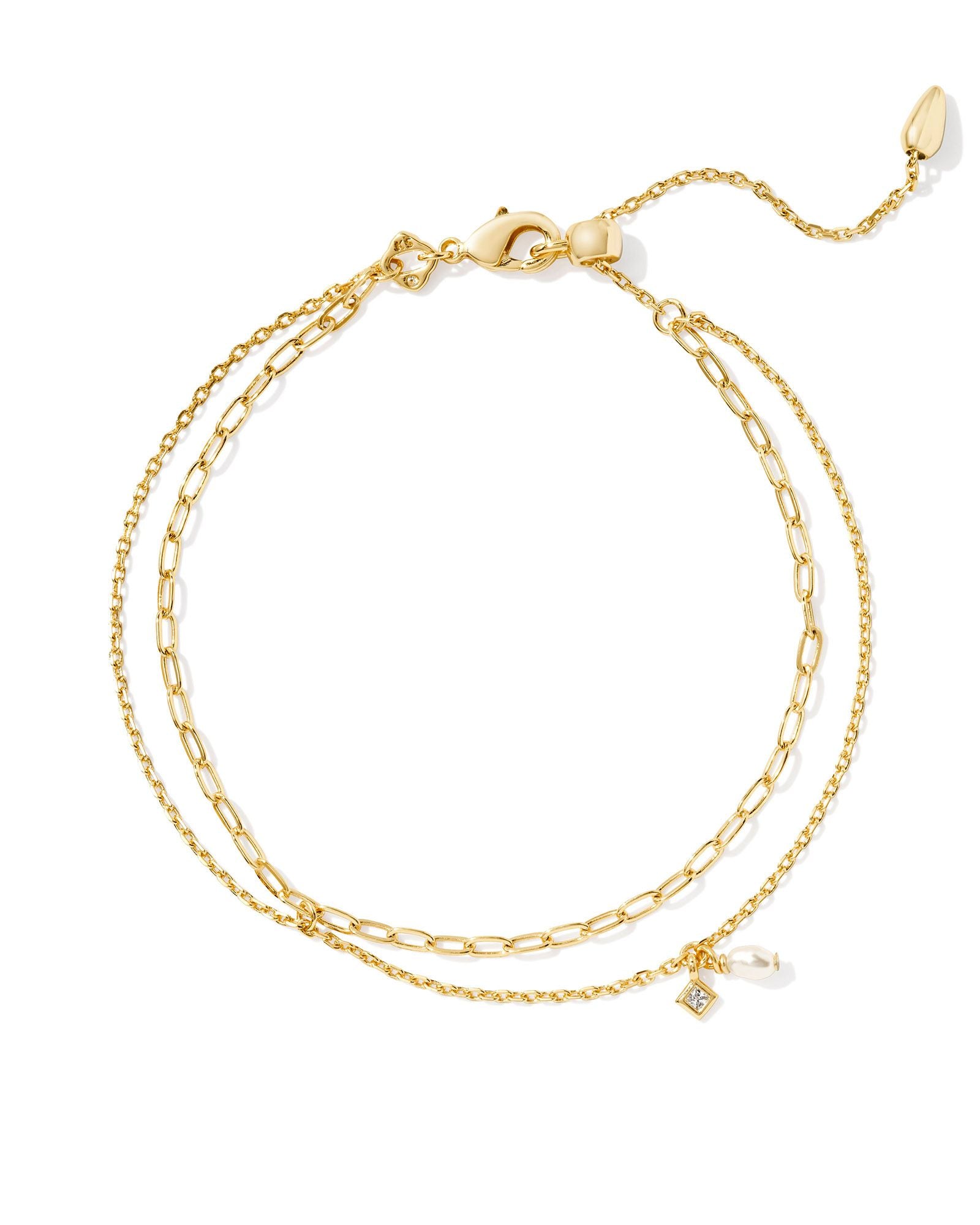 Eve Multi Strand Bracelet in Gold White Pearl