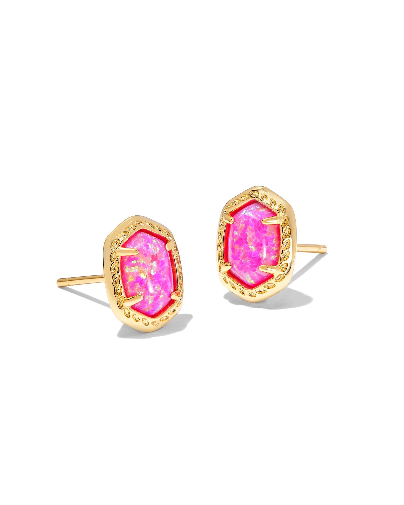 Daphne Framed Stud Earrings in Gold Magenta Kyocera Opal