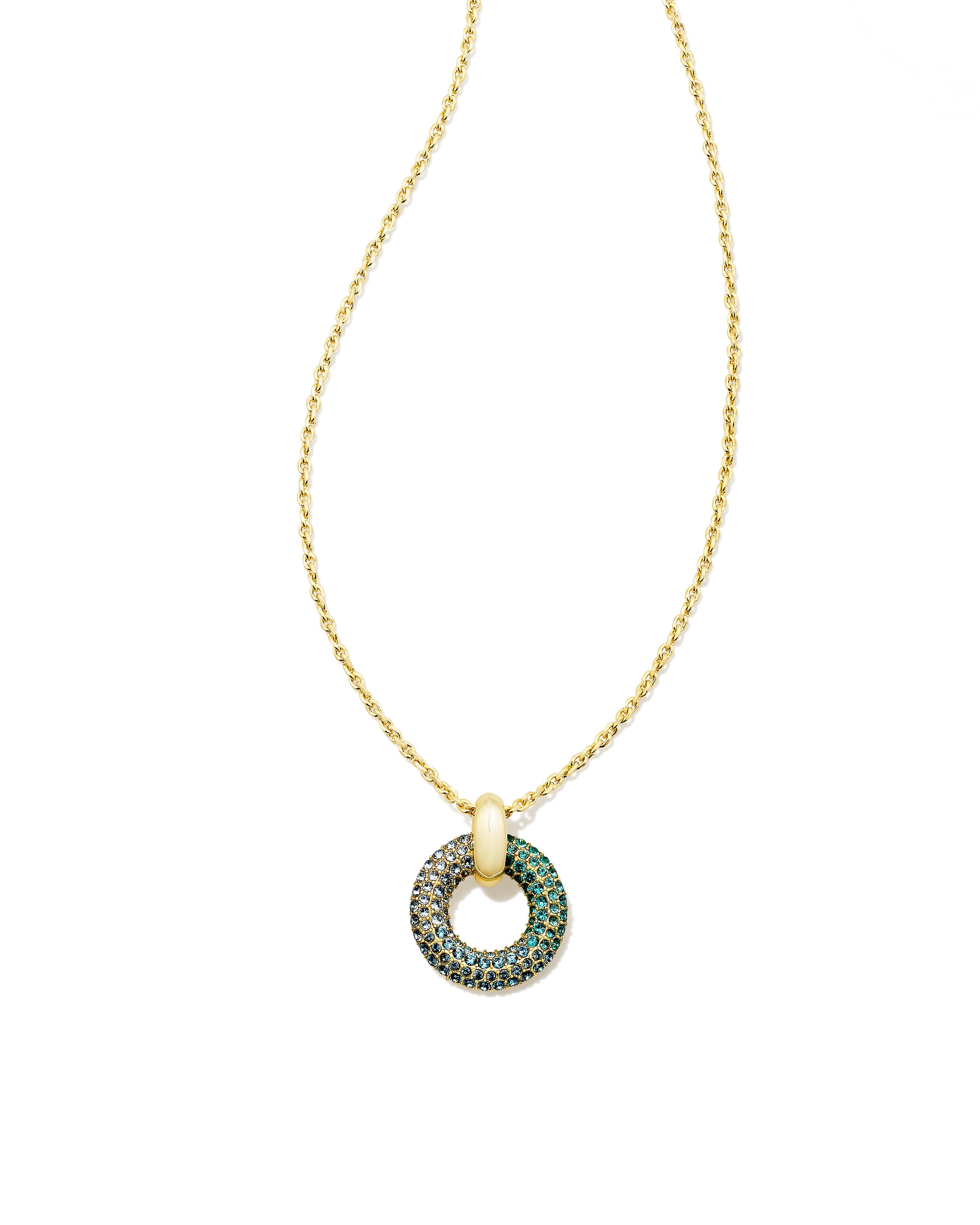 Mikki Pave Pendant Necklace in Gold Green/Blue Ombre Mix