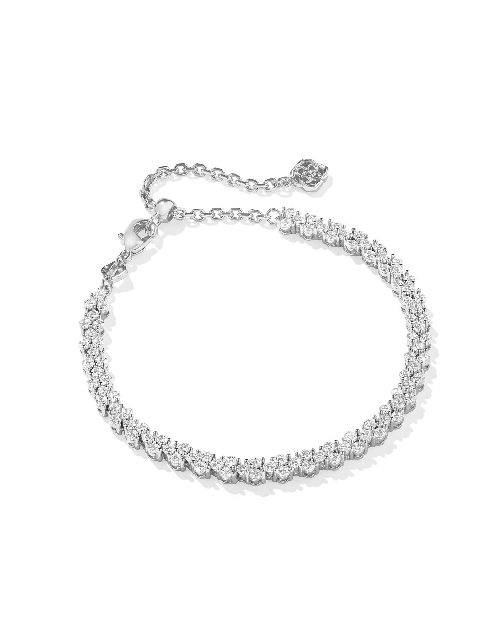 Emery Tennis Bracelet in Rhodium White Crystal