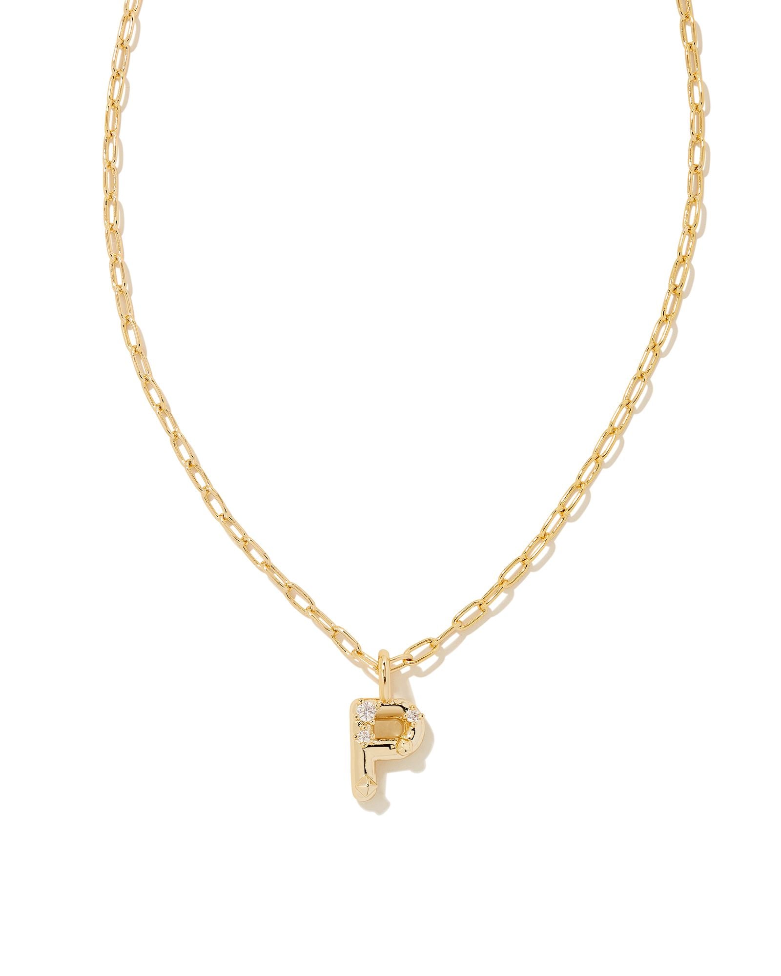 Crystal Letter P Pendant Necklace in Gold Metal