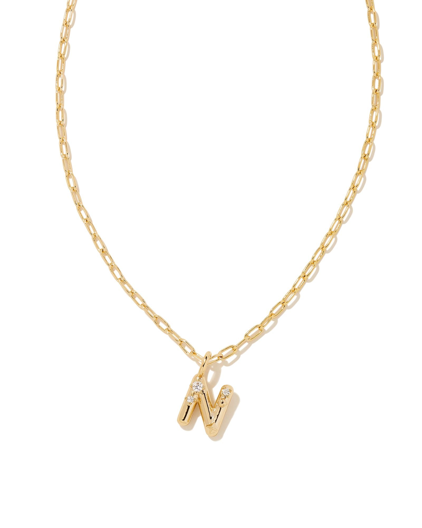 Crystal Letter N Pendant Necklace in Gold Metal