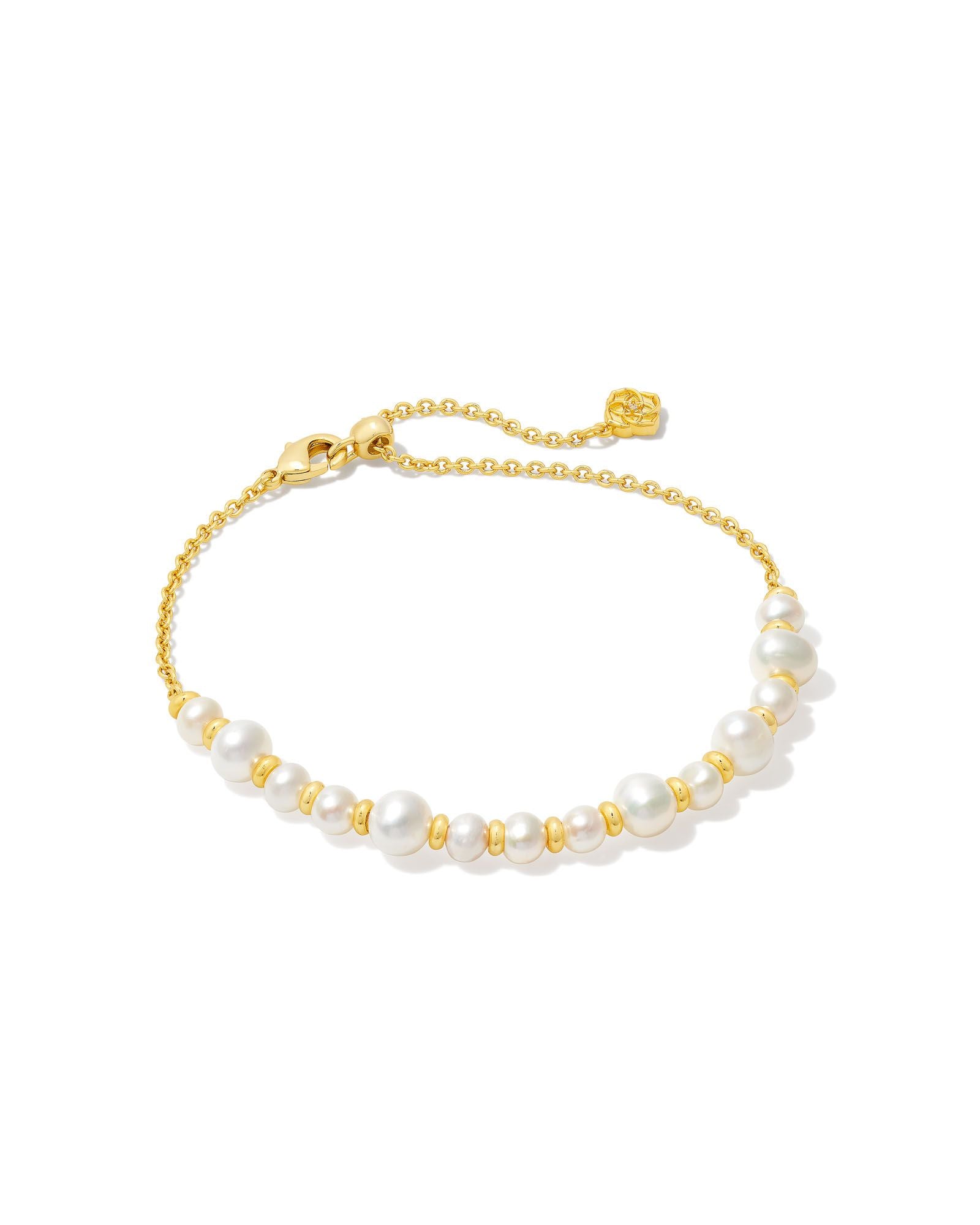 Jovie Beaded Delicate Chain Bracelet in Gold White Pearl