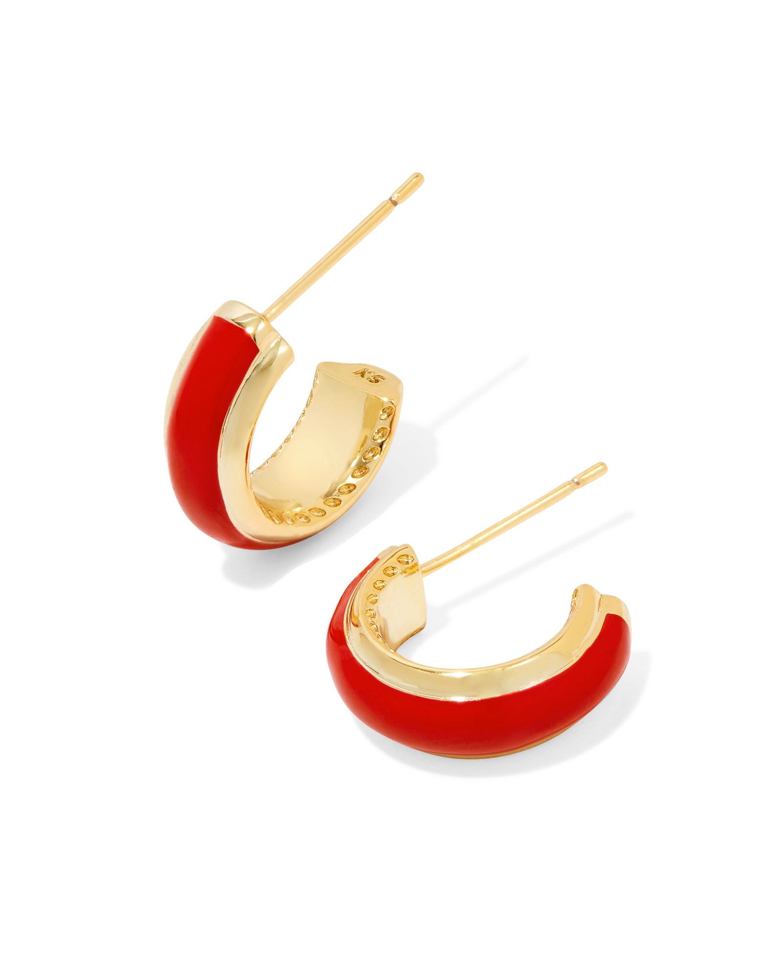 Ainsley Huggie Earring in Gold Red Enamel