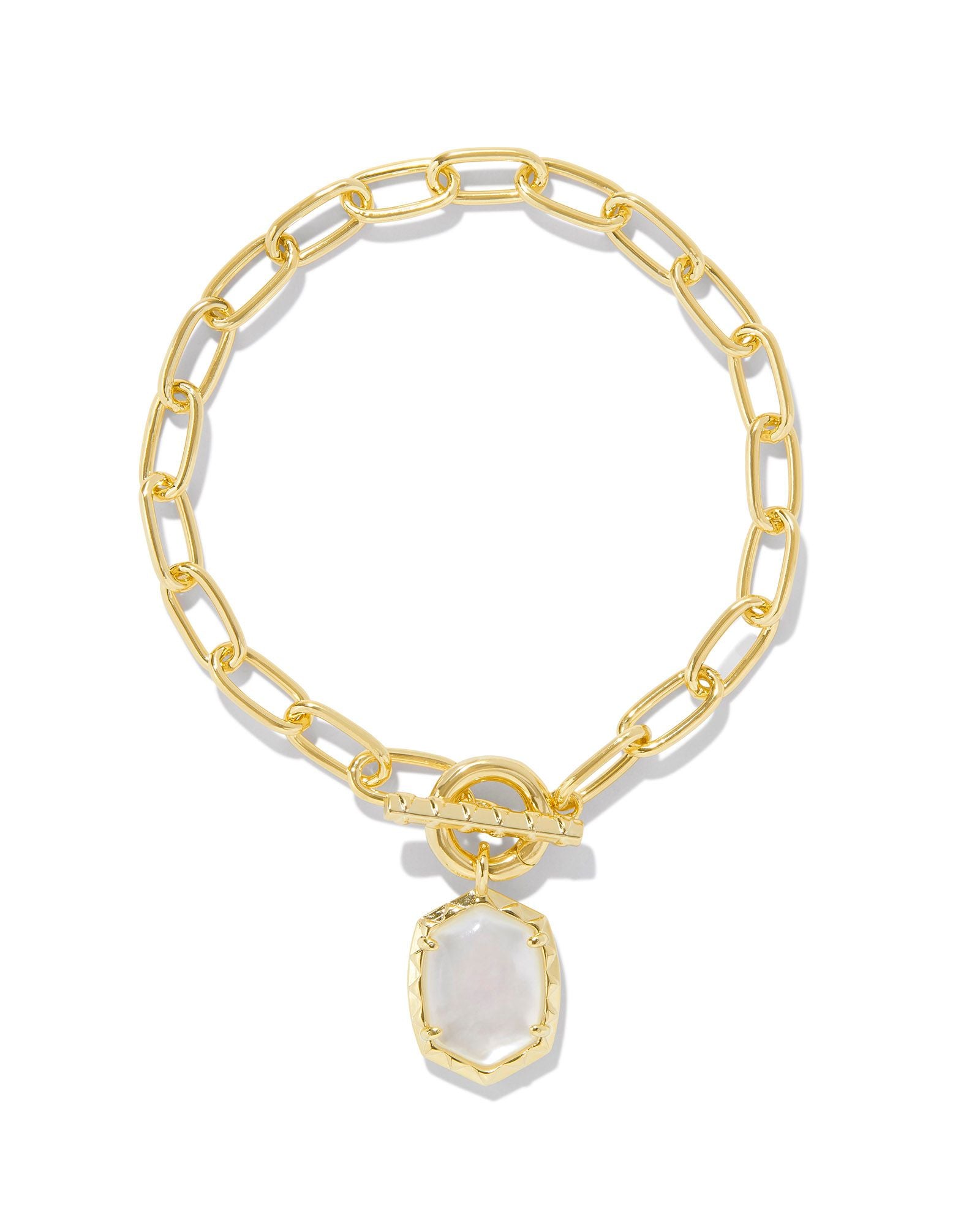 Daphne Link Chain Bracelet in Gold Ivory Mother of Pearl