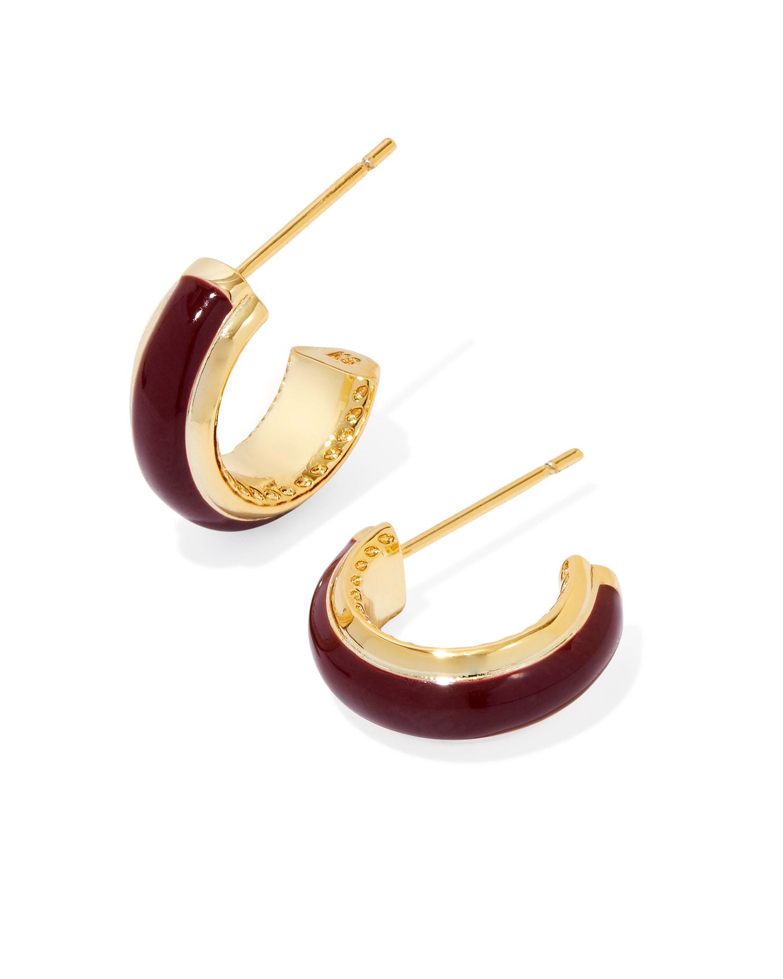 Ainsley Huggie Earring in Gold Burgundy Enamel