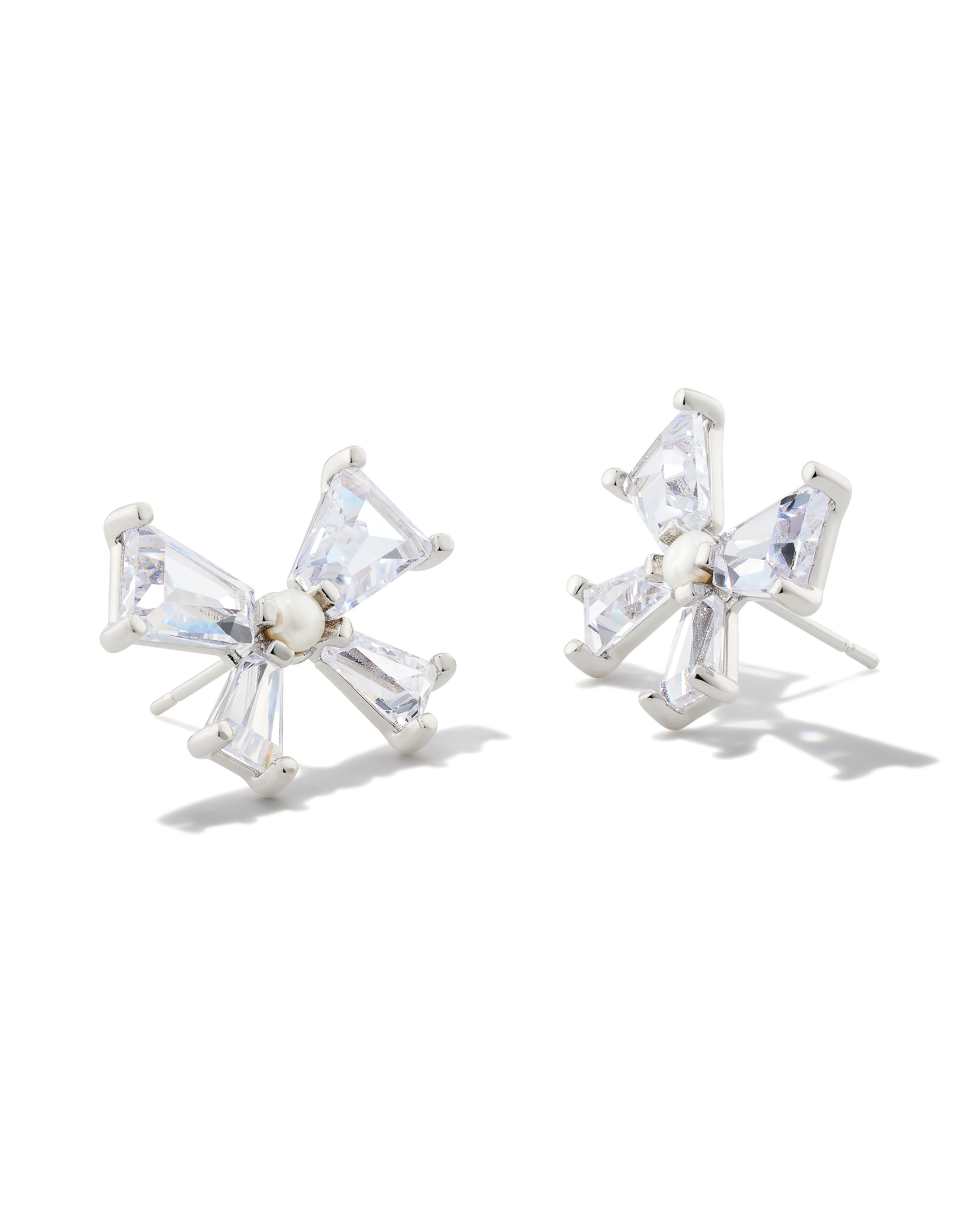 Blair Bow Stud Earring in Silver White Crystal