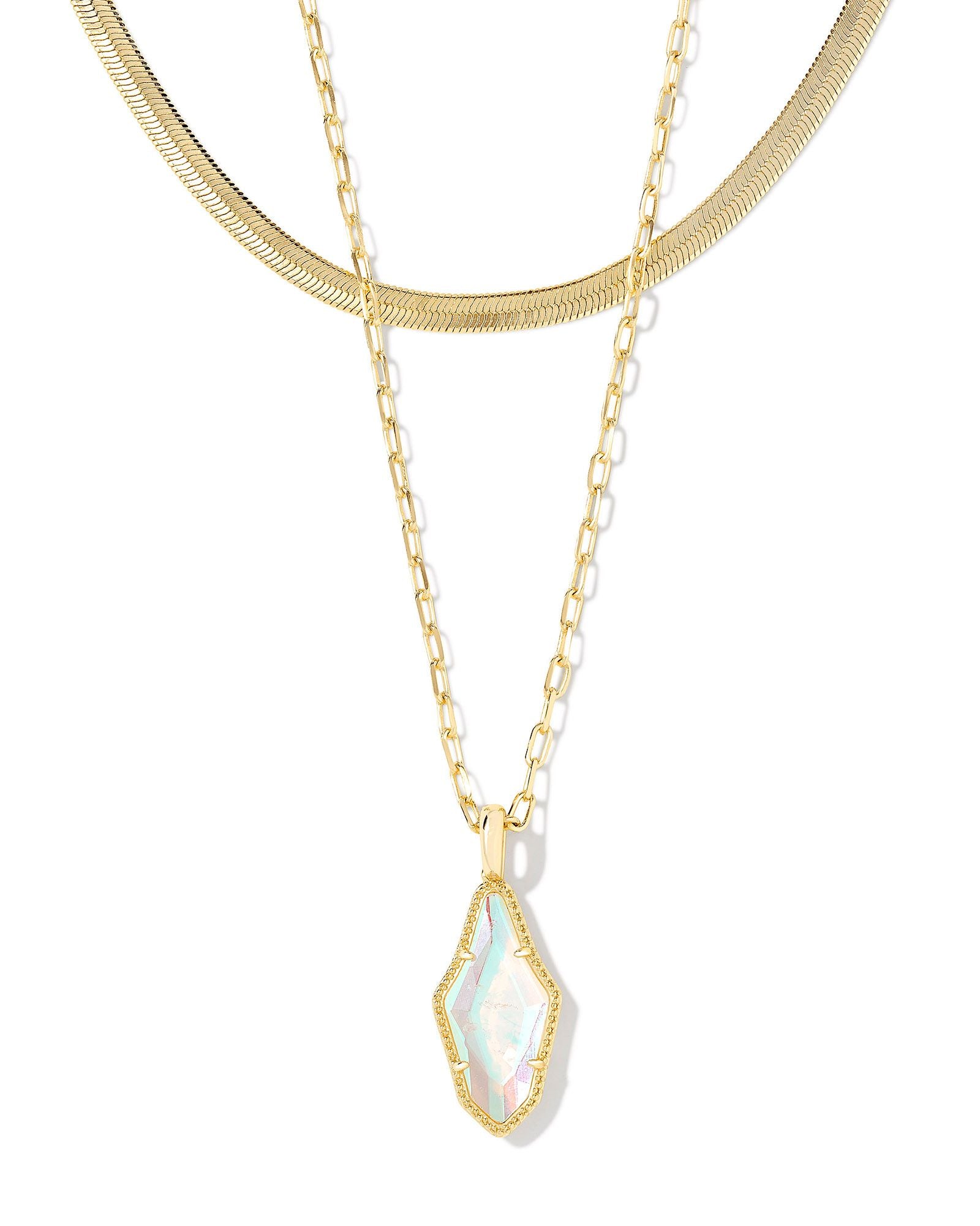 Evelyn Multi Strand Necklace in Gold Rock Crystal Dichroic