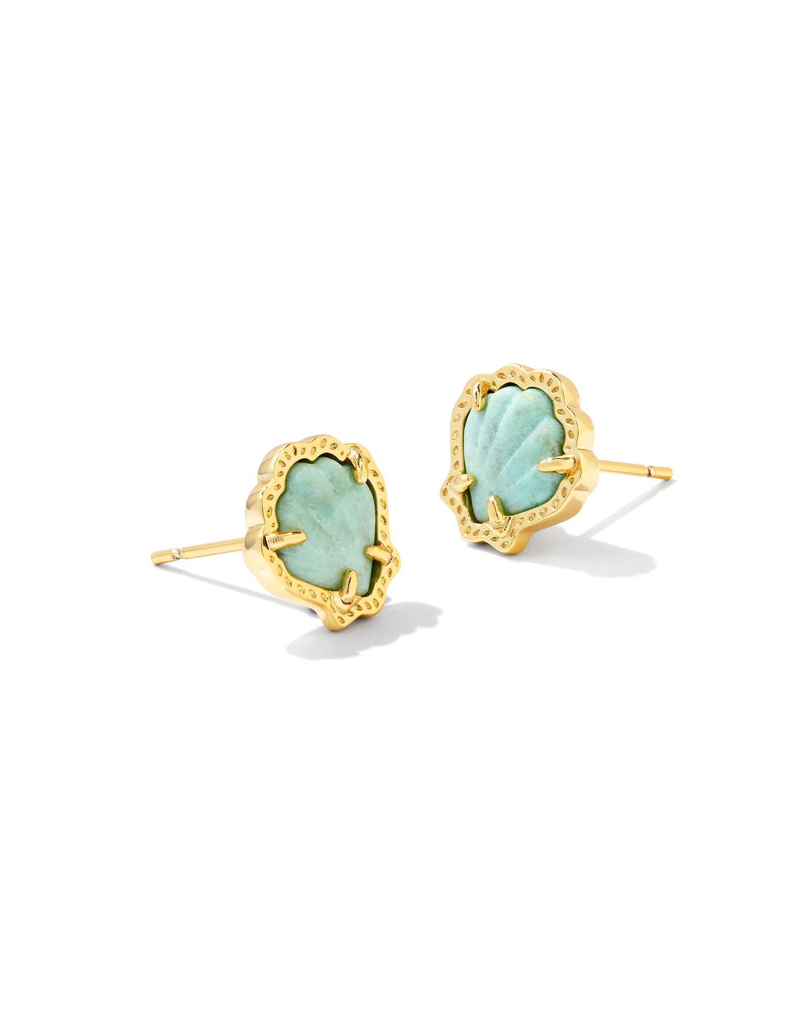 Brynne Shell Stud Earring in Gold Sea Green Chrysocolla