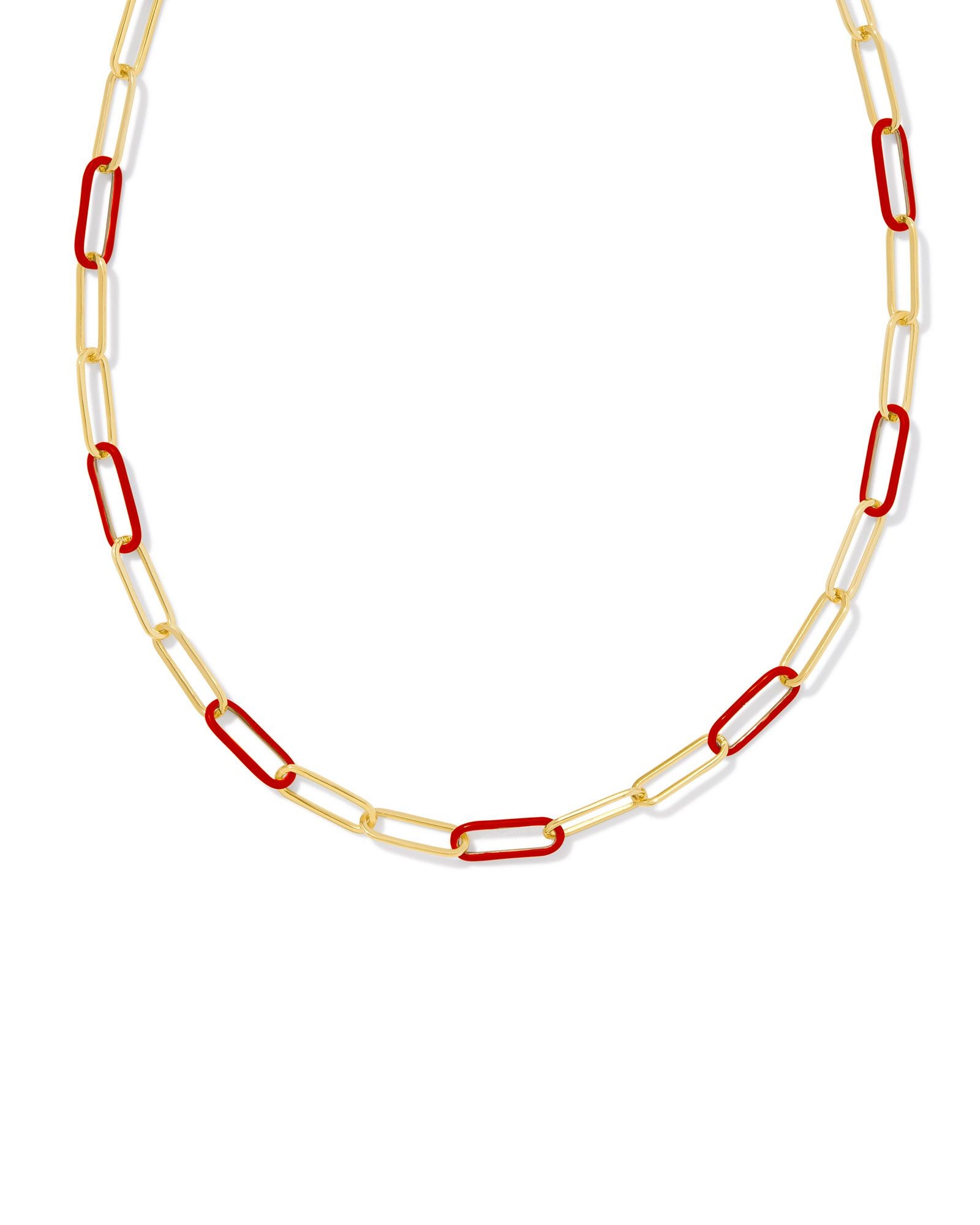 Ainsley Convertible Chain Necklace in Gold Red Enamel