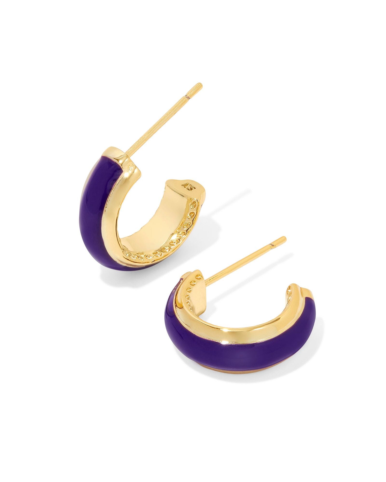 Ainsley Huggie Earring in Gold Purple Enamel