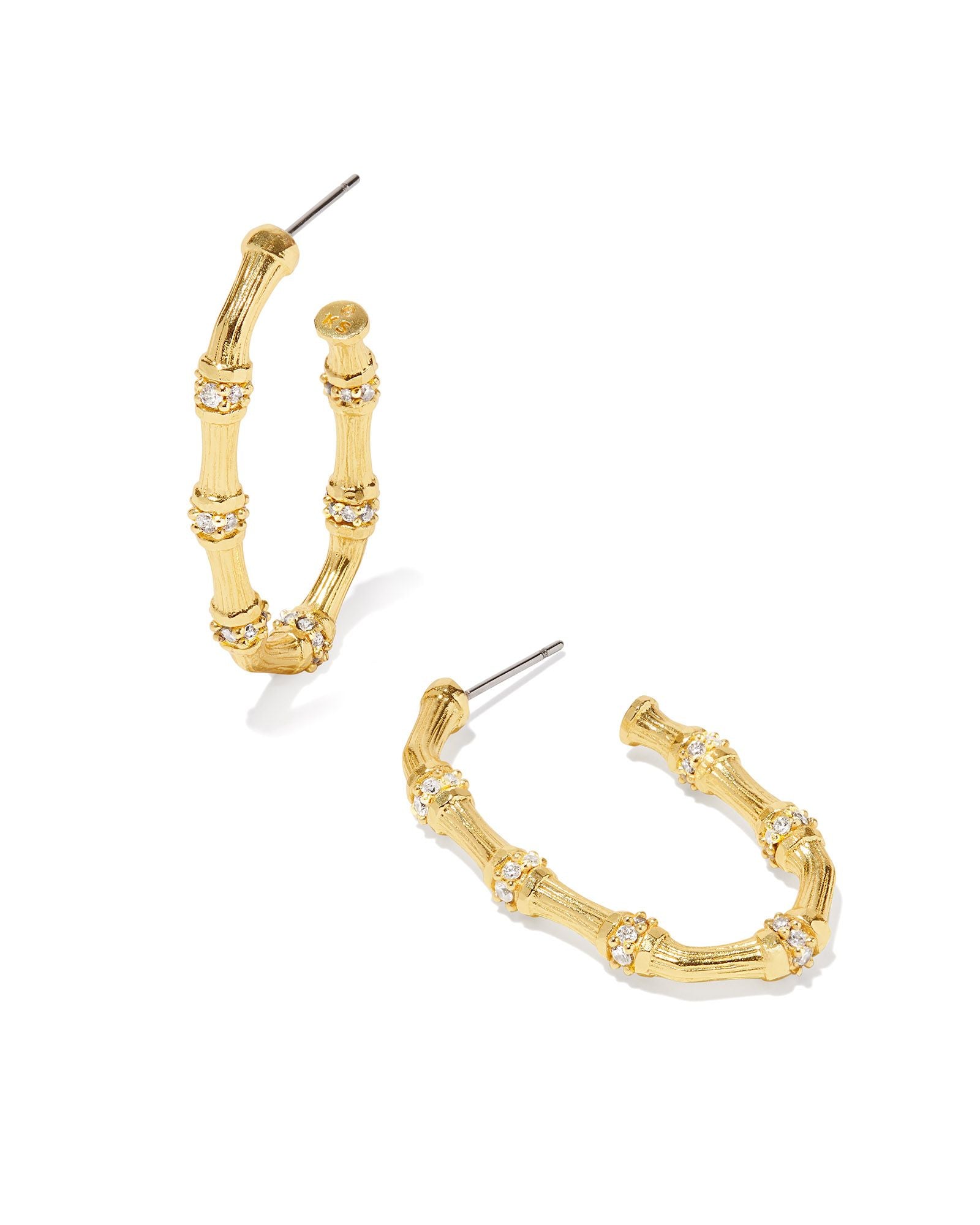 Maura Bamboo Hoop Earring in Gold White Crystal