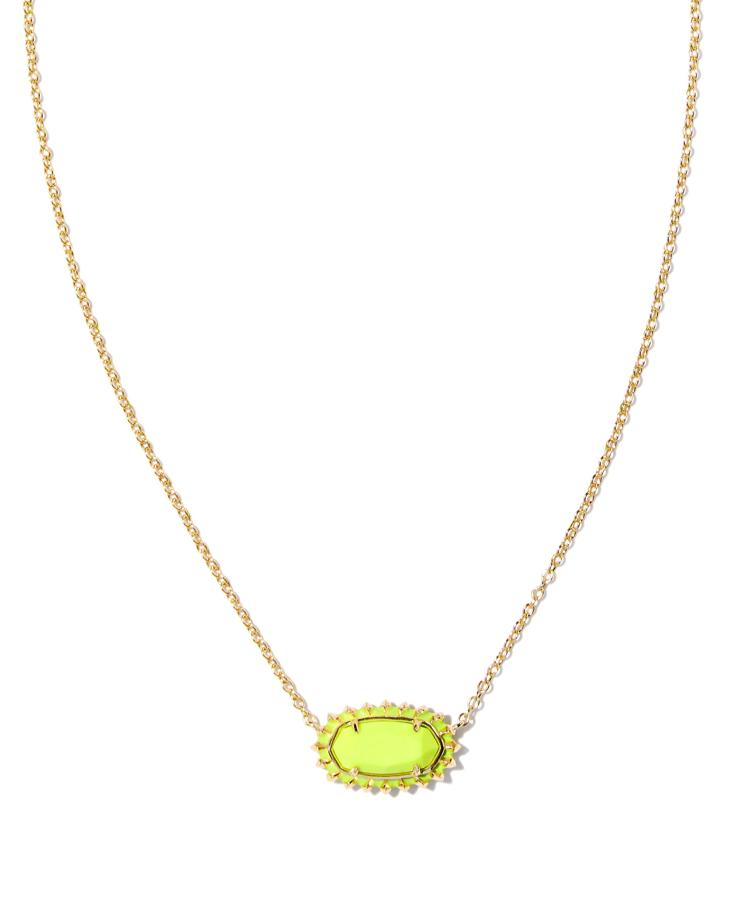 Elisa Color Burst Frame Frame Short Pendant Necklace in Gold Chartreuse Magnesite