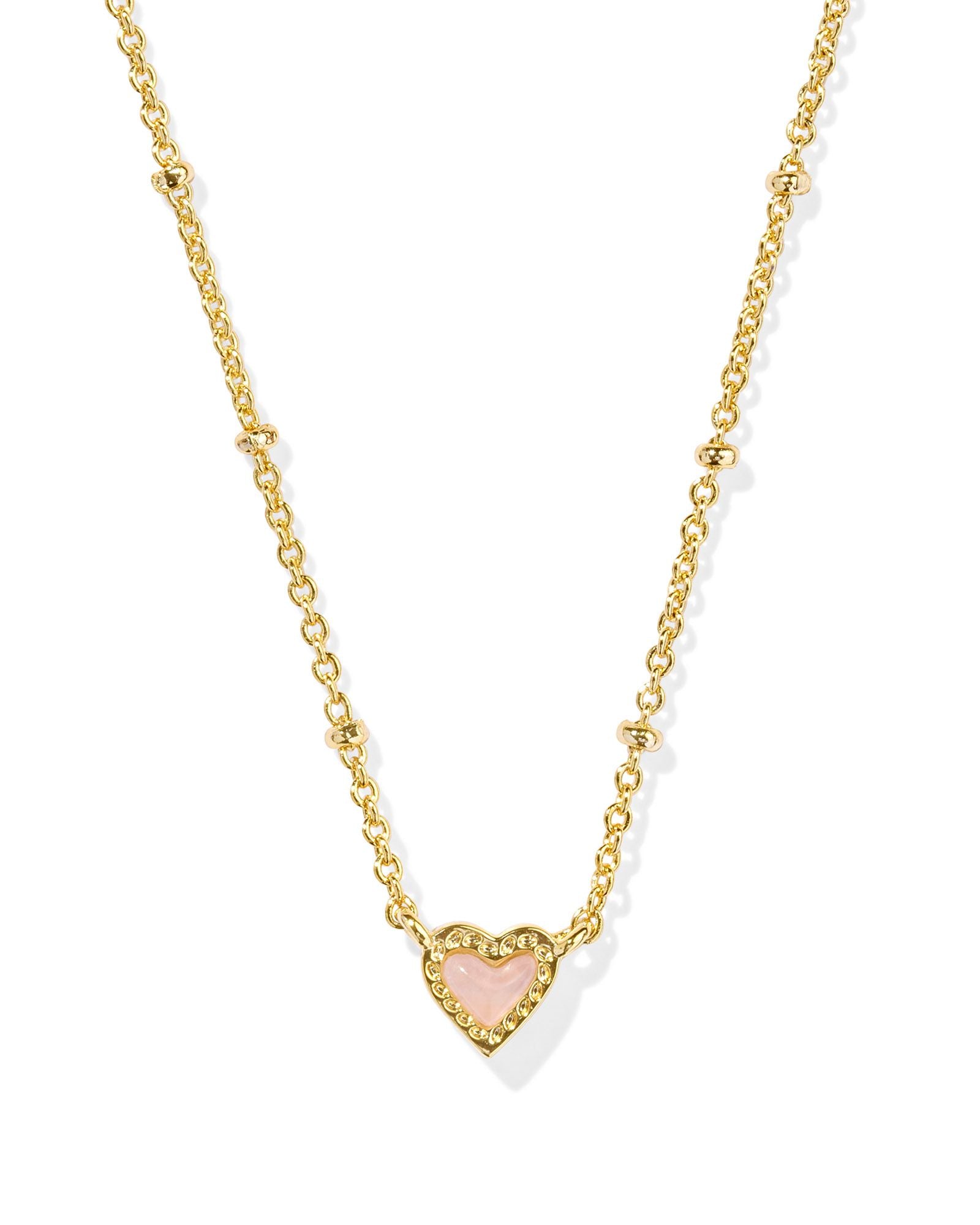 Mini Ari Heart Satellite Necklace in Gold Rose Quartz