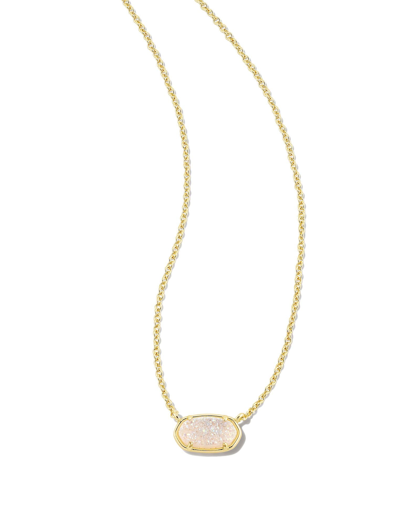 Grayson Short Pendant Necklace in Gold Iridescent Drusy