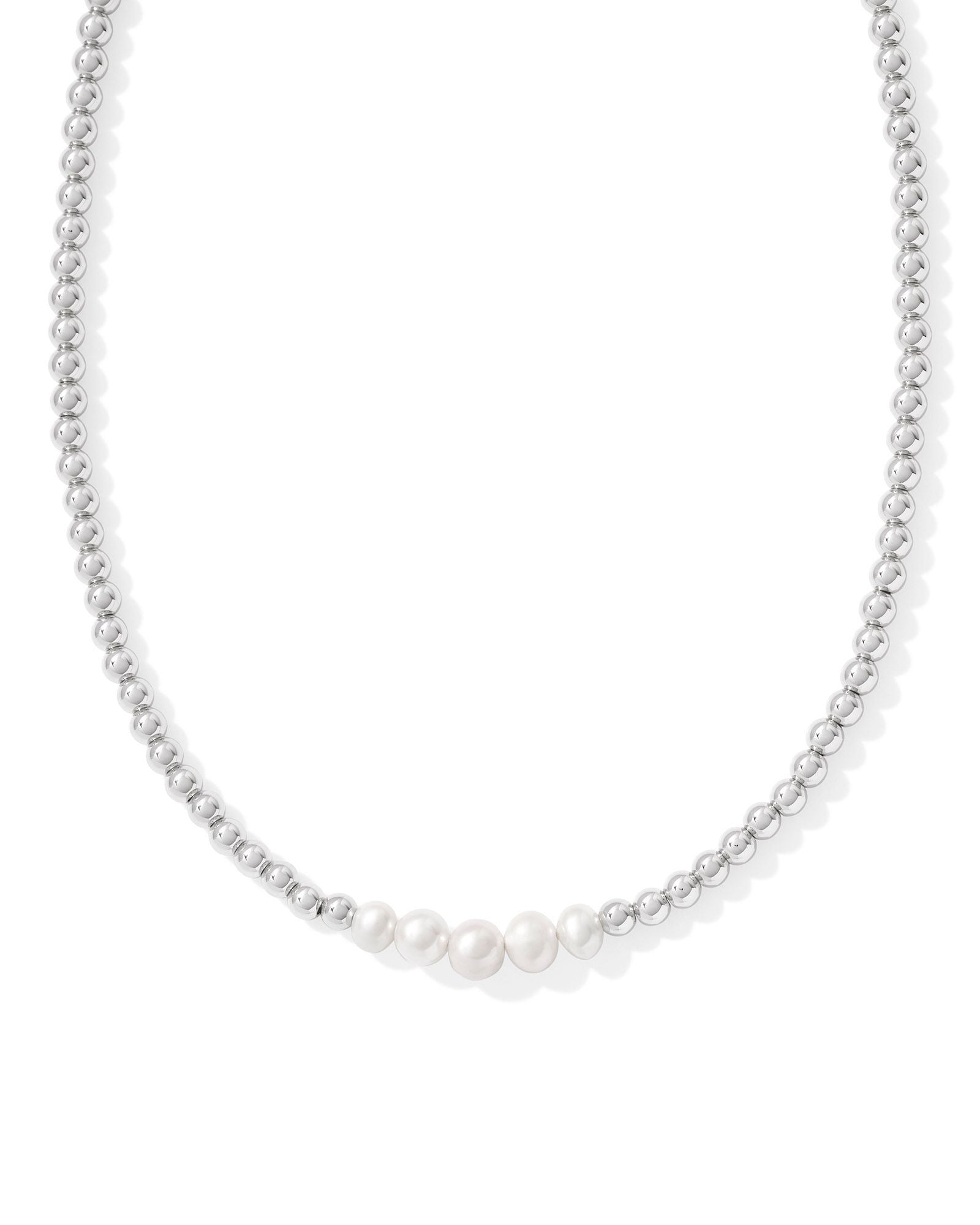 Eve Beaded Strand Necklace in Silver White Pearl