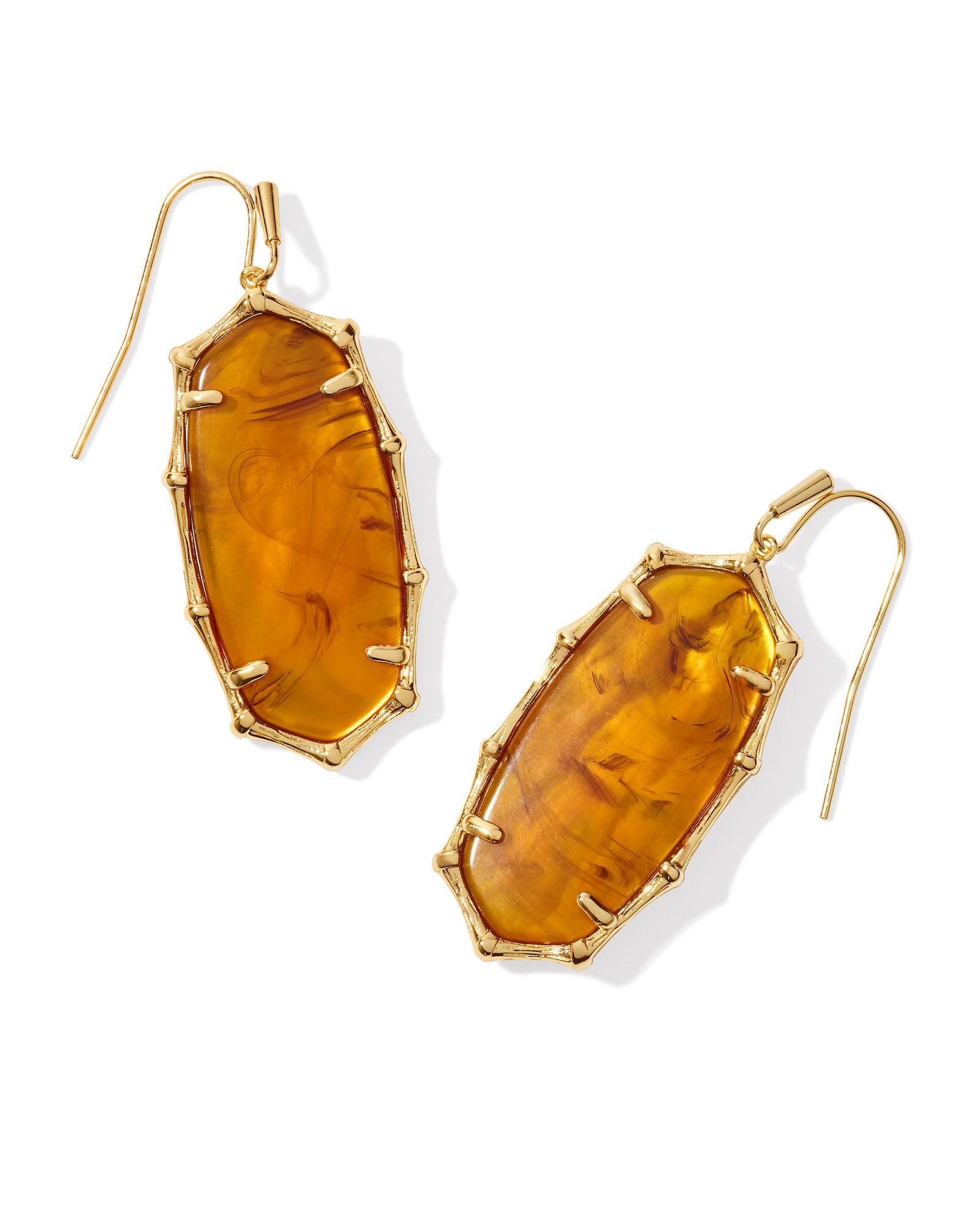 Elle Bamboo Framed Drop Earring in Gold Marbled Amber Illusion