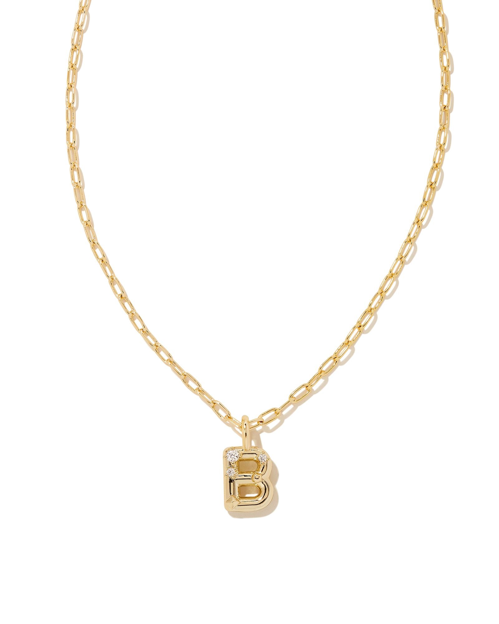 Crystal Letter B Pendant Necklace in Gold Metal