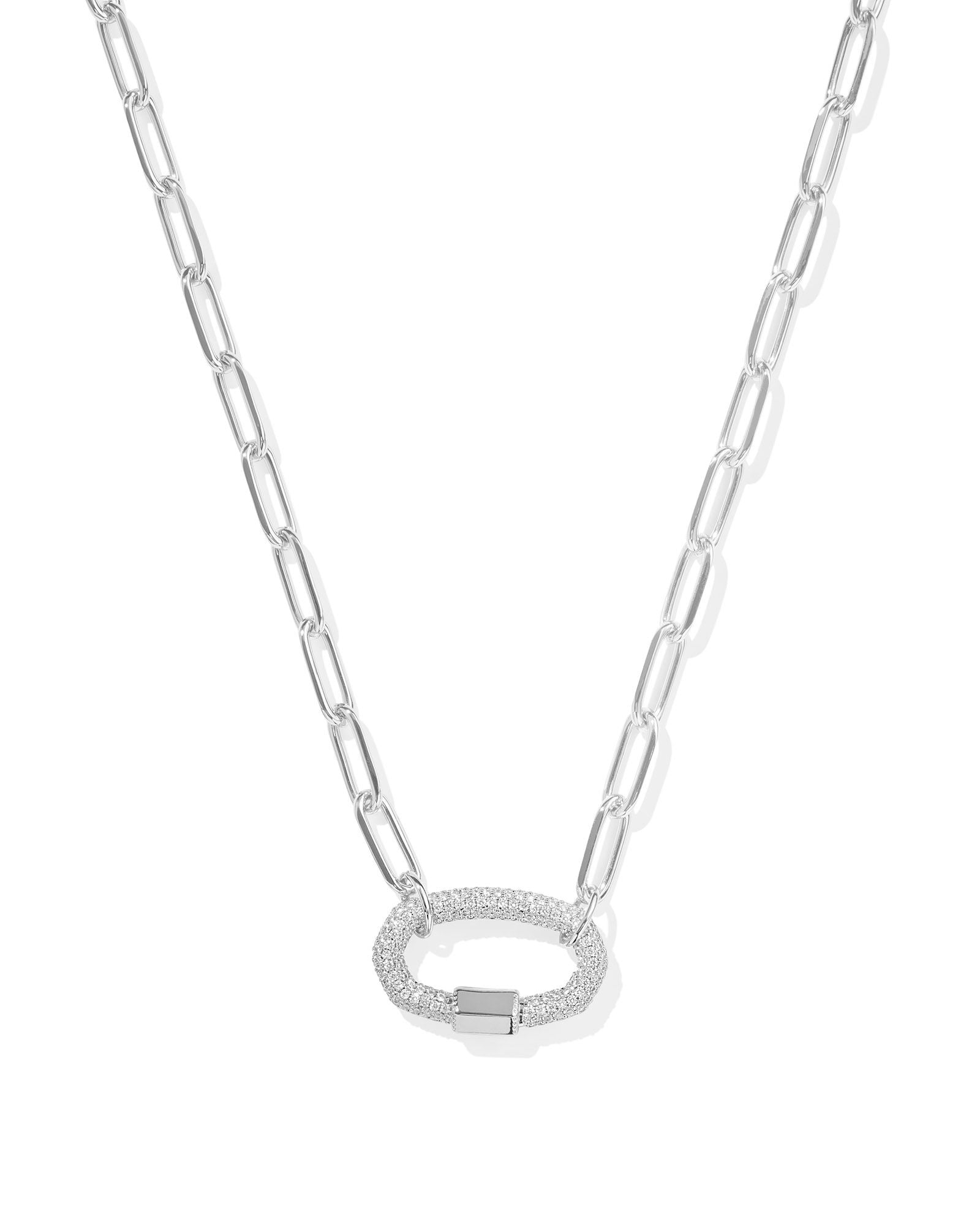 Emery Link and Chain Necklace in Rhodium White Crystal