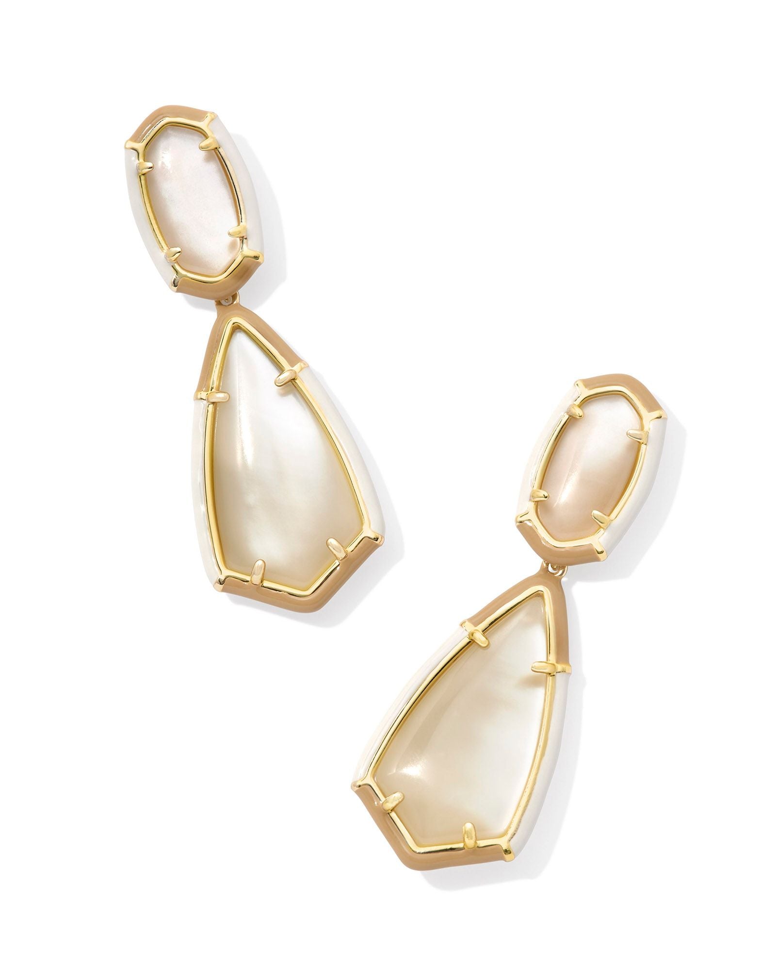 Camry Enamel Frame Statement Earring in Gold Natural Mother of Pearl