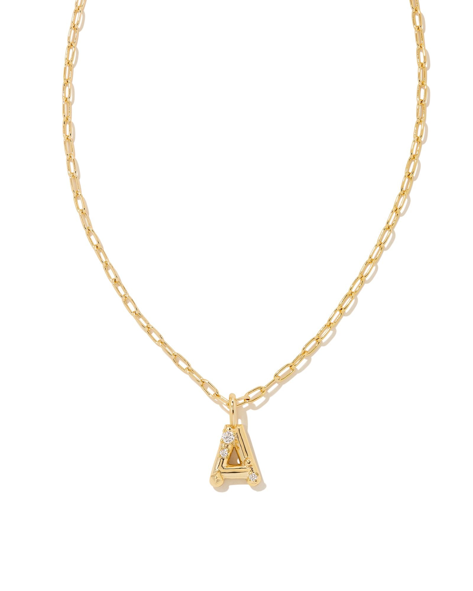 Crystal Letter A Pendant Necklace in Gold Metal