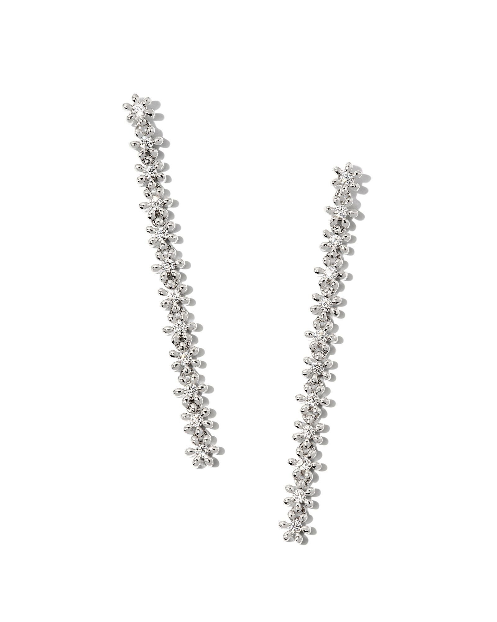 Nydia Linear Earrings in Silver White Crystal